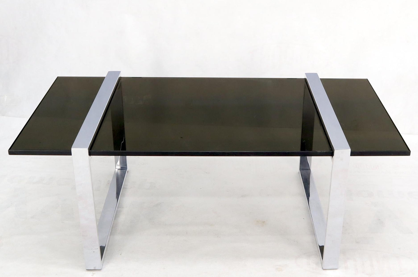 EstablishedLines Thick Smoked Glass Top Chrome Base Rectangle Coffee Table