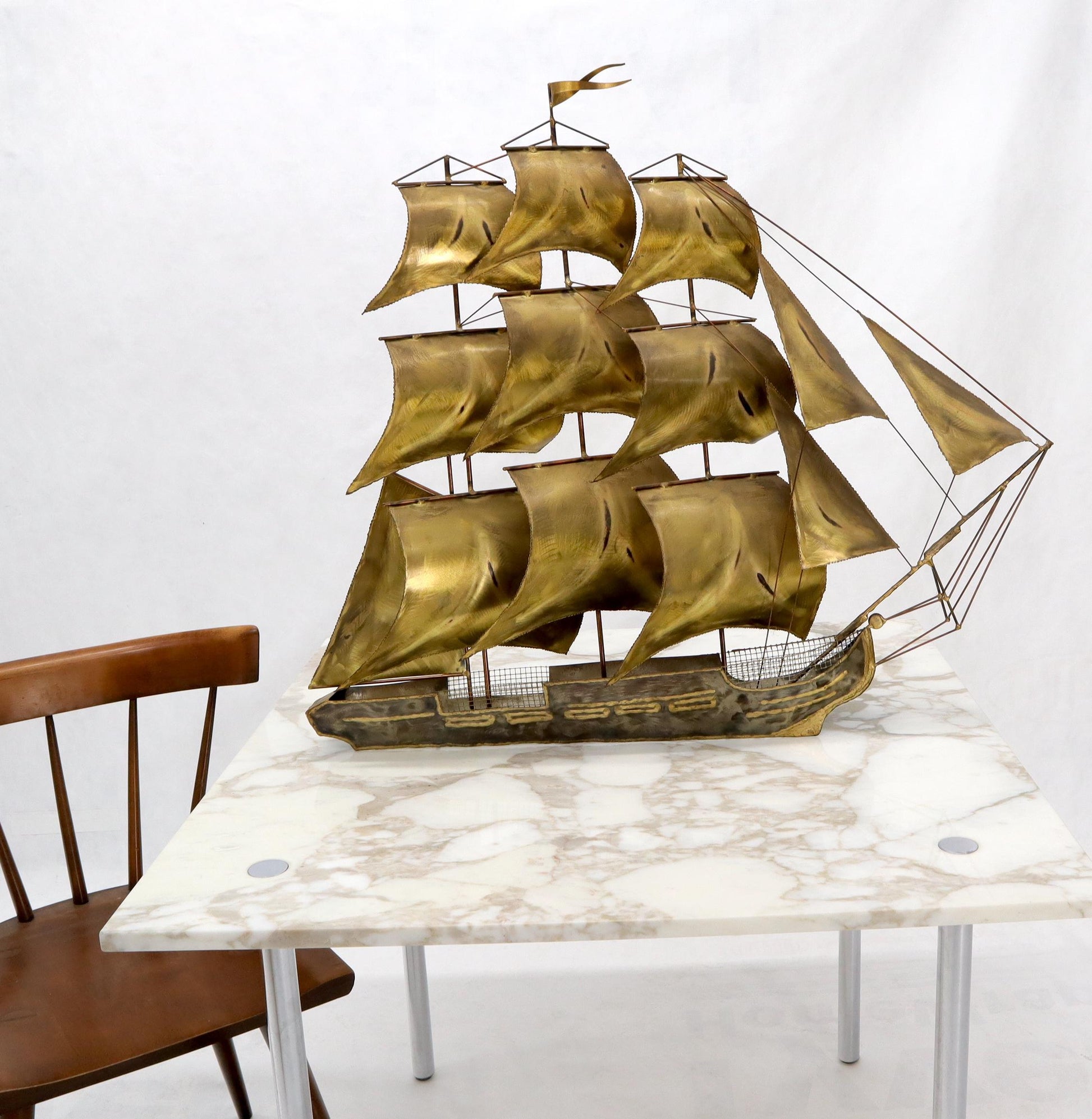EstablishedLines Brass or Bronze Sheet Metal Wall Art Sculpture of a Sail Boat
