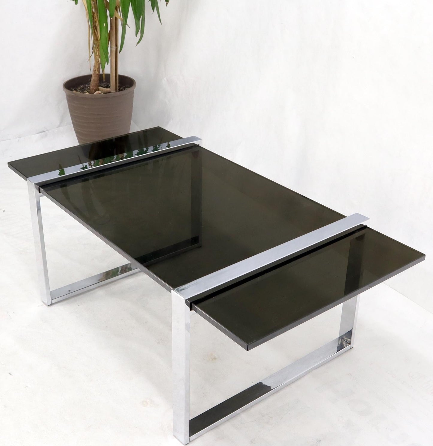 EstablishedLines Thick Smoked Glass Top Chrome Base Rectangle Coffee Table