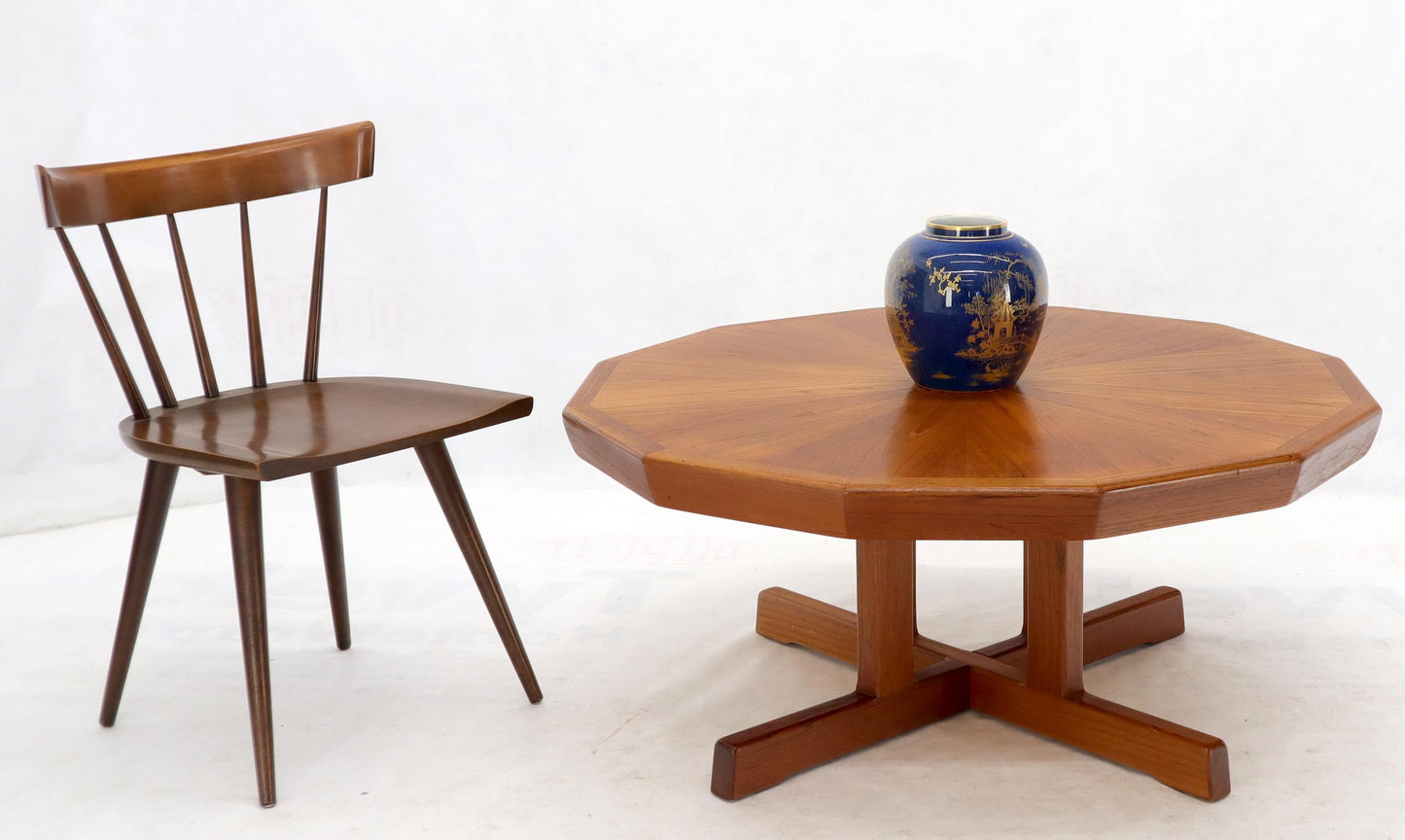 EstablishedLines Danish Mid-Century Modern Hexagon Top Heavy Cross Base Coffee Table