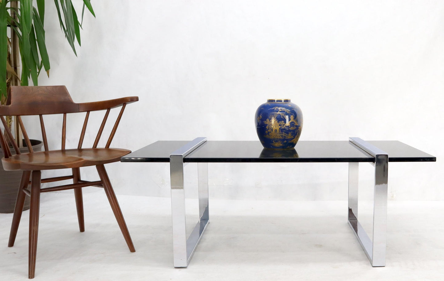 EstablishedLines Thick Smoked Glass Top Chrome Base Rectangle Coffee Table