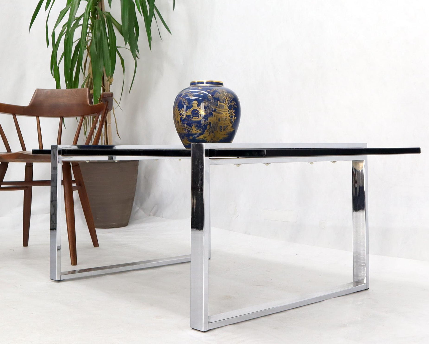 EstablishedLines Thick Smoked Glass Top Chrome Base Rectangle Coffee Table
