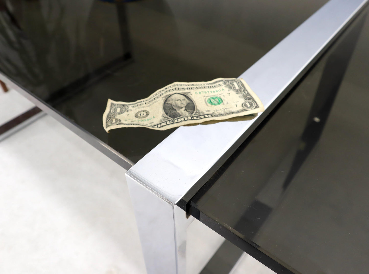 EstablishedLines Thick Smoked Glass Top Chrome Base Rectangle Coffee Table