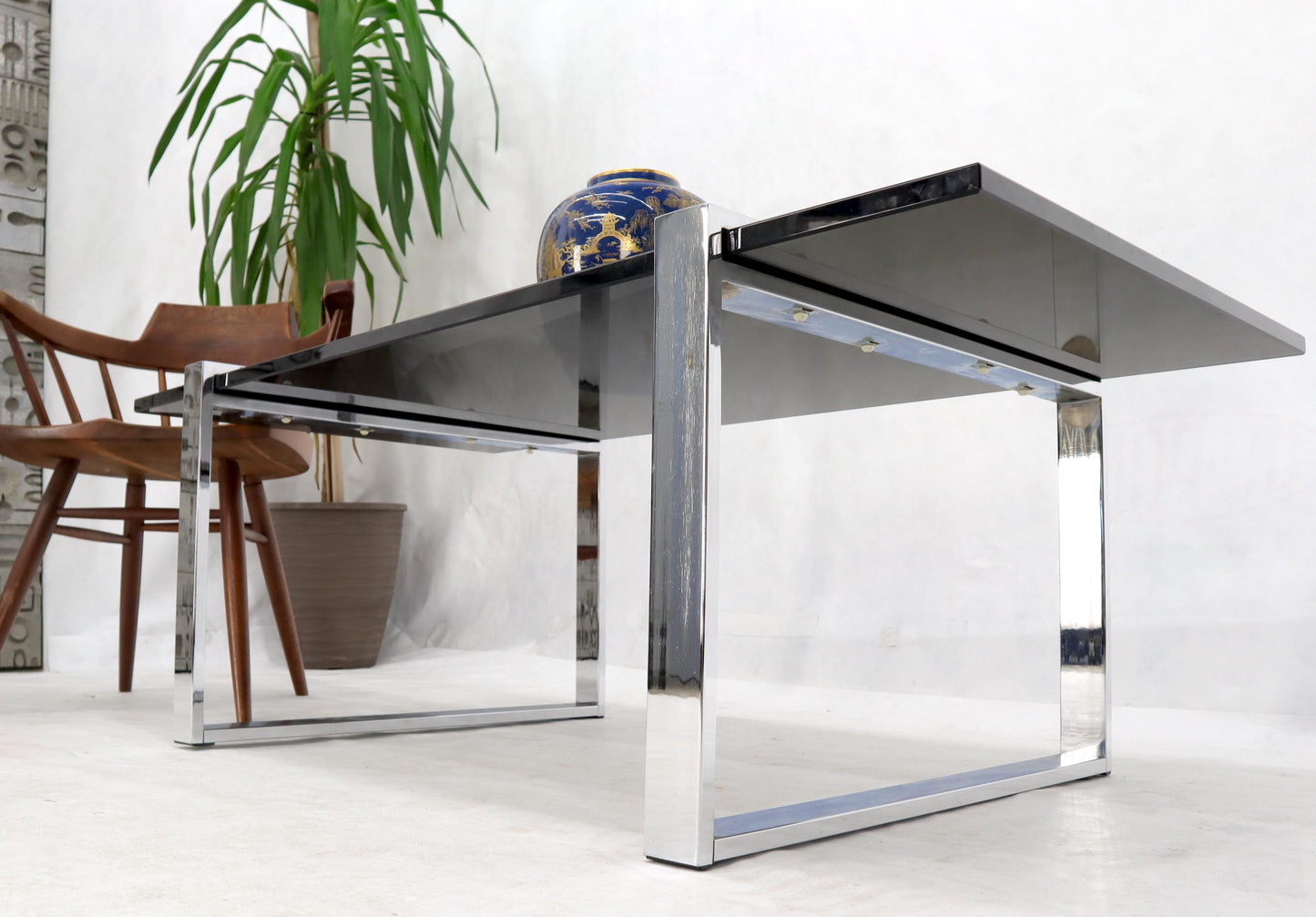 EstablishedLines Thick Smoked Glass Top Chrome Base Rectangle Coffee Table