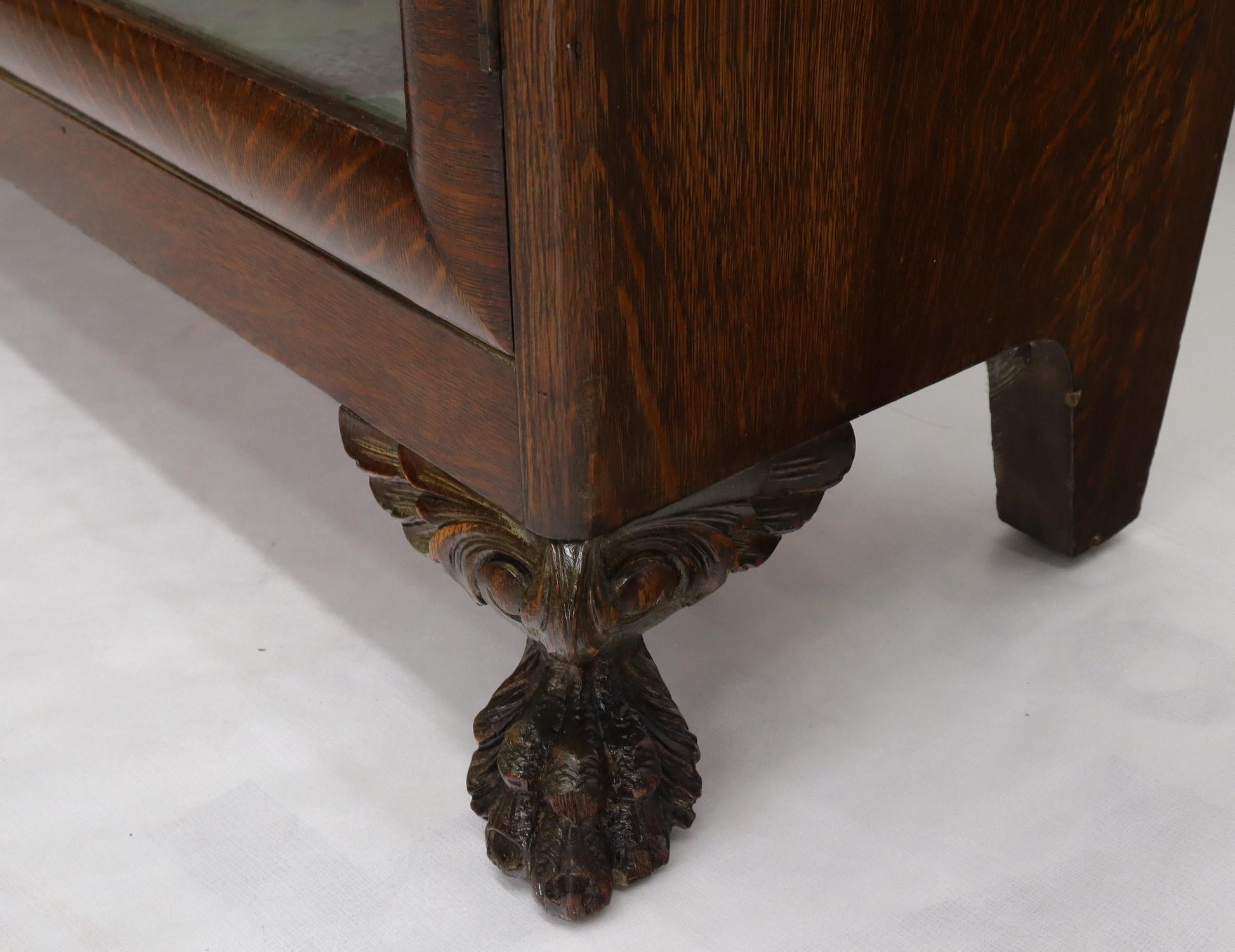 EstablishedLines Claw Feet Tiger Oak Double Door Bookcase Curio Cabinet Wallpaper Interior