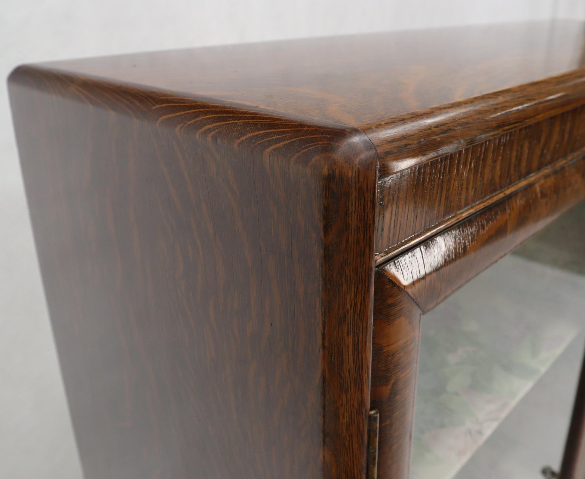 EstablishedLines Claw Feet Tiger Oak Double Door Bookcase Curio Cabinet Wallpaper Interior