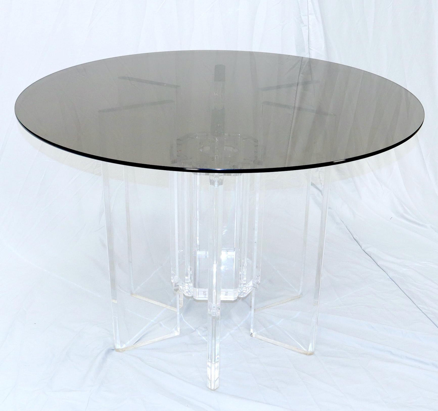 EstablishedLines Heavy Massive Lucite Base Round Bronze Smoked Glass Top Dining Conference Table