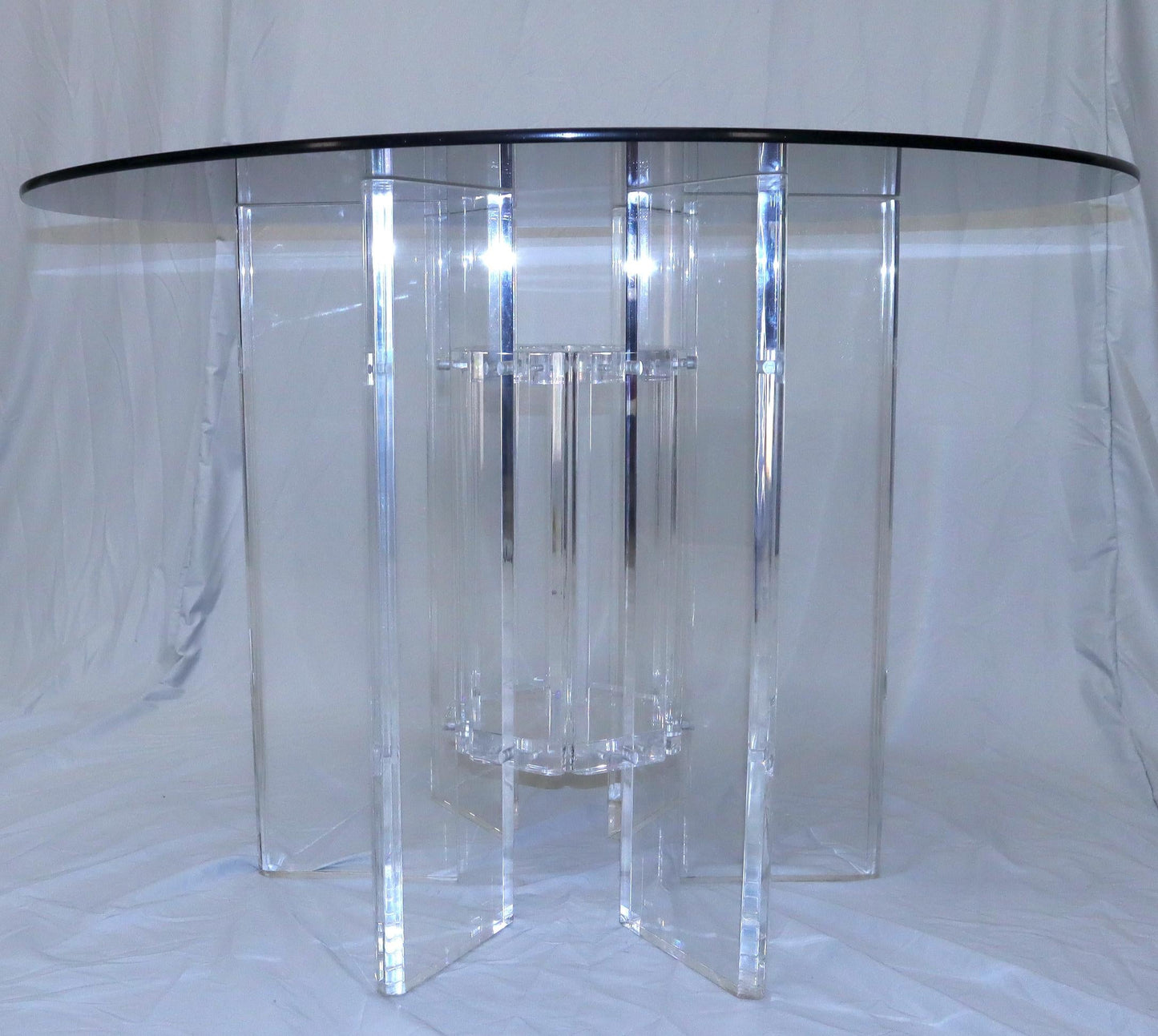 EstablishedLines Heavy Massive Lucite Base Round Bronze Smoked Glass Top Dining Conference Table