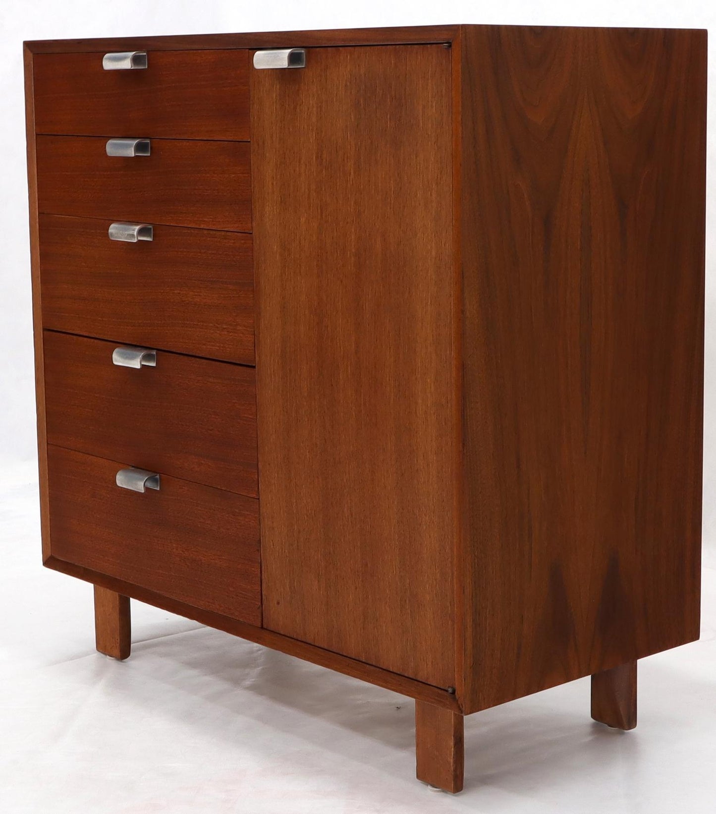 EstablishedLines George Nelson Walnut One-Door 5 Drawers Gentleman's High Chest Dresser Cabinet