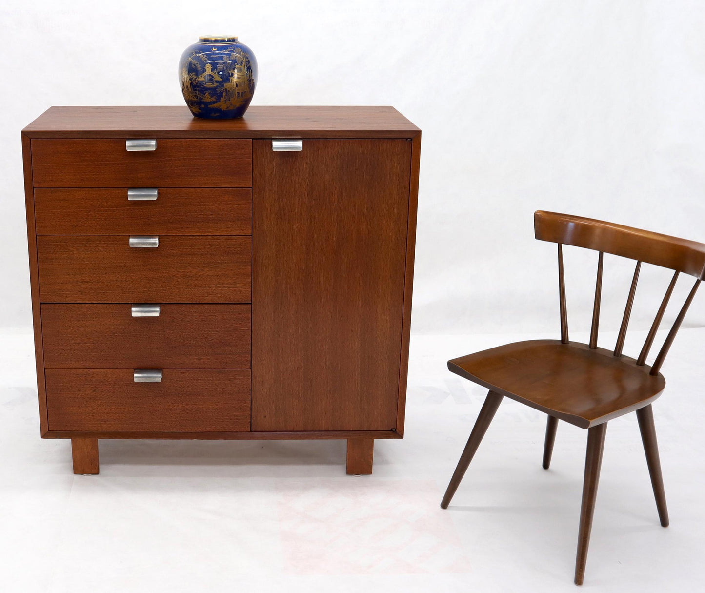 EstablishedLines George Nelson Walnut One-Door 5 Drawers Gentleman's High Chest Dresser Cabinet