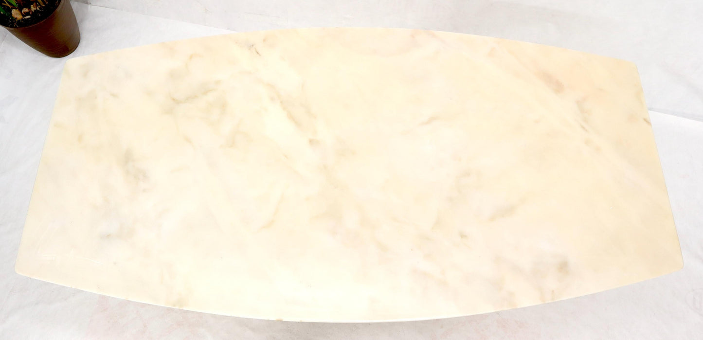 EstablishedLines Boat Shape Light Beige Marble Top Bent Satinwood Base Art Deco Dining Table