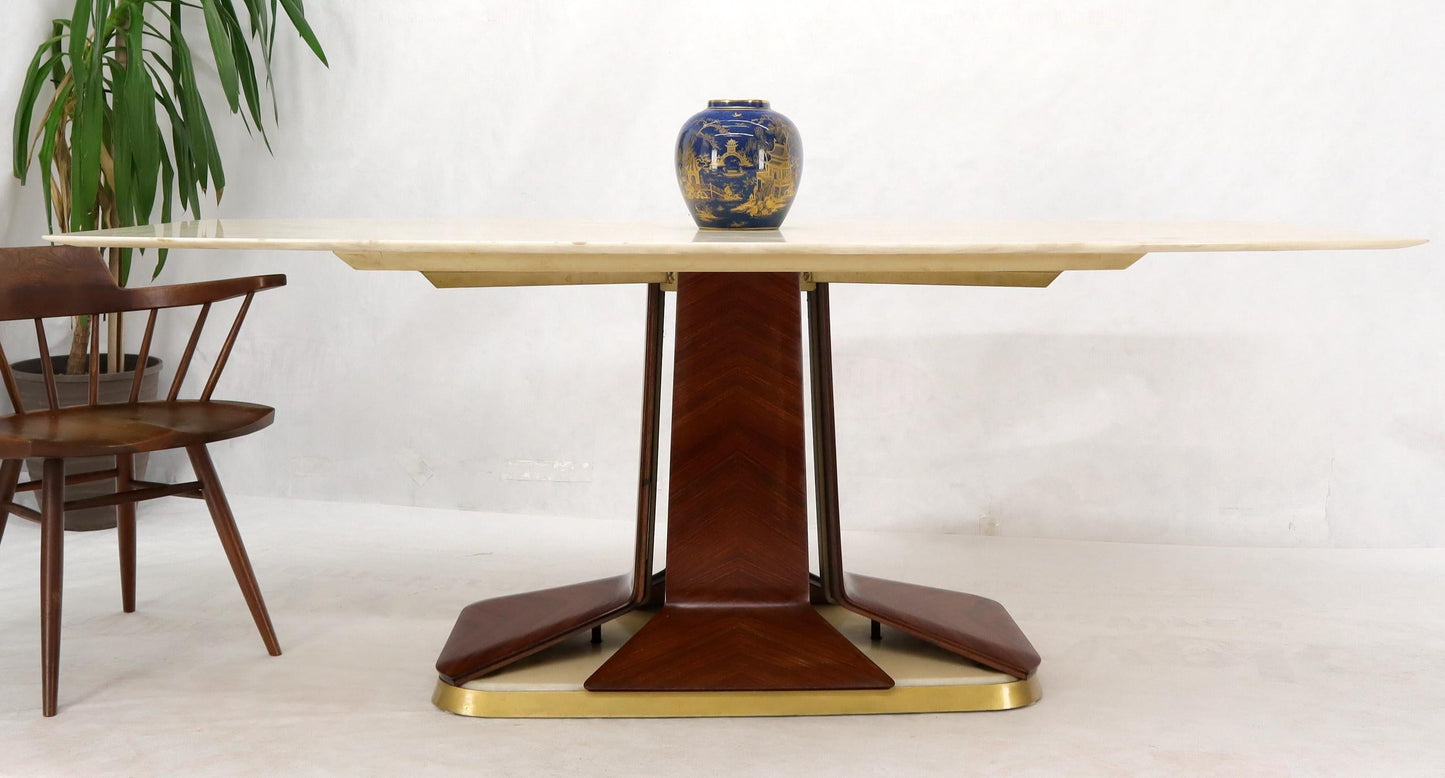 EstablishedLines Boat Shape Light Beige Marble Top Bent Satinwood Base Art Deco Dining Table
