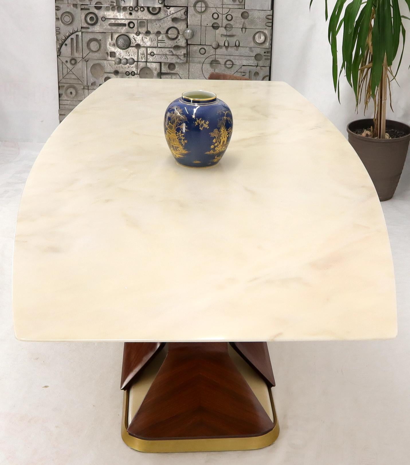 EstablishedLines Boat Shape Light Beige Marble Top Bent Satinwood Base Art Deco Dining Table