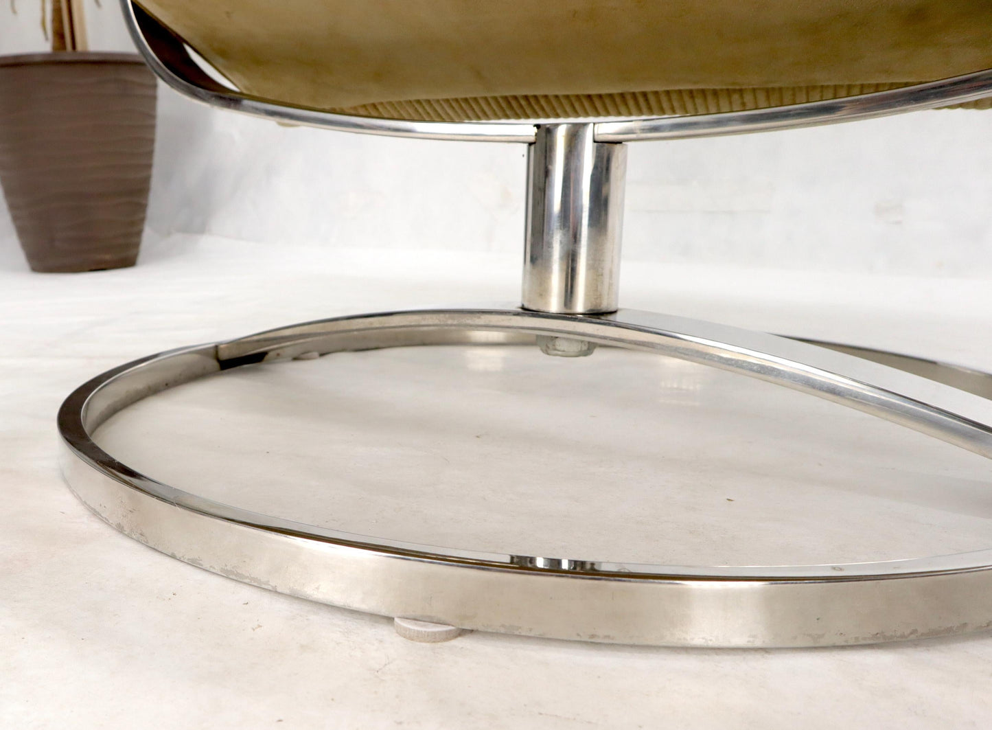 EstablishedLines Heavy Gage Polished Stainless Steel Swivel Base Suede Upholstery Lounge Chair