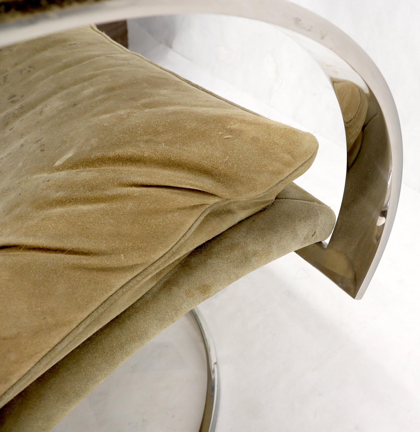 EstablishedLines Heavy Gage Polished Stainless Steel Swivel Base Suede Upholstery Lounge Chair