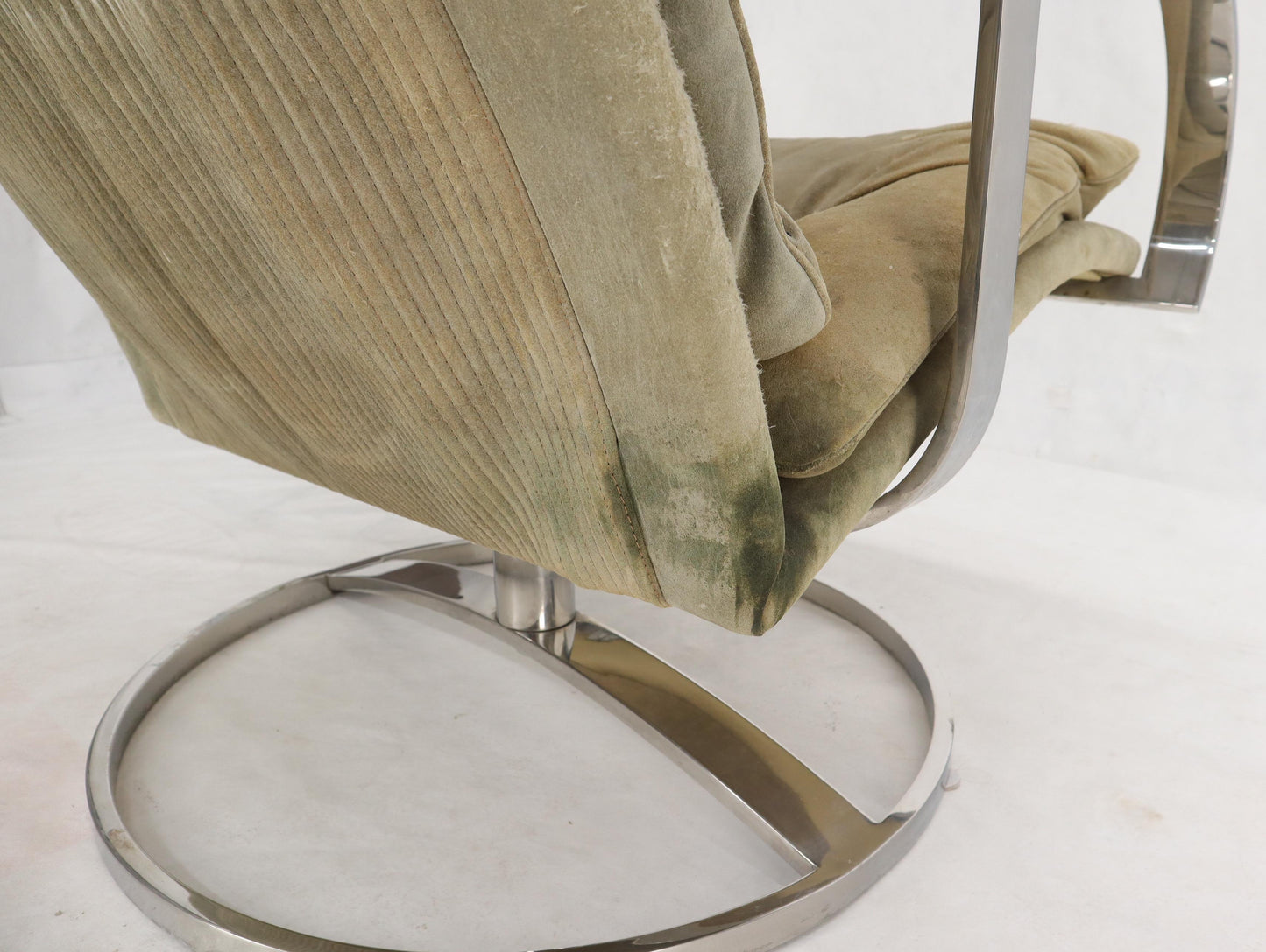 EstablishedLines Heavy Gage Polished Stainless Steel Swivel Base Suede Upholstery Lounge Chair