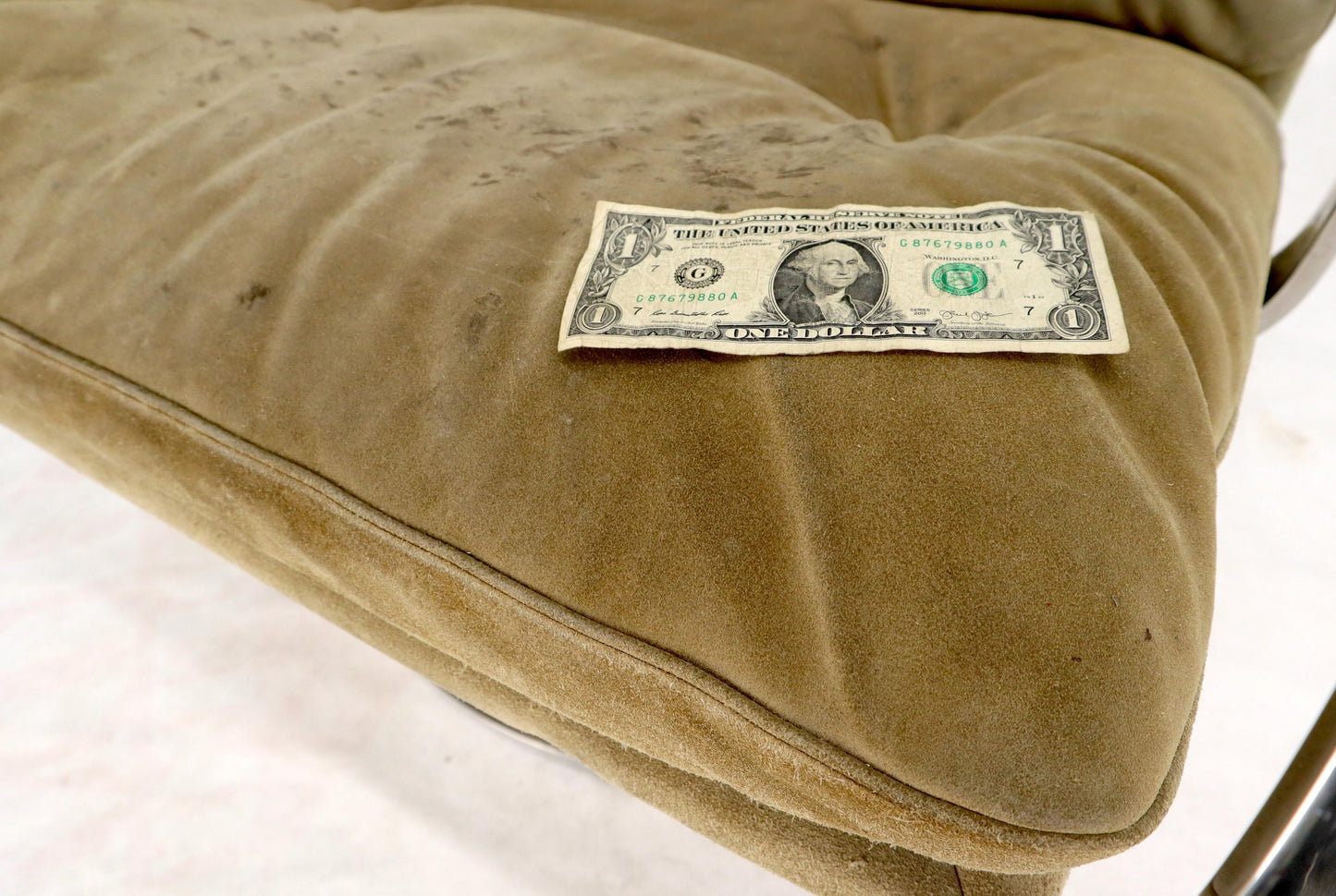 EstablishedLines Heavy Gage Polished Stainless Steel Swivel Base Suede Upholstery Lounge Chair