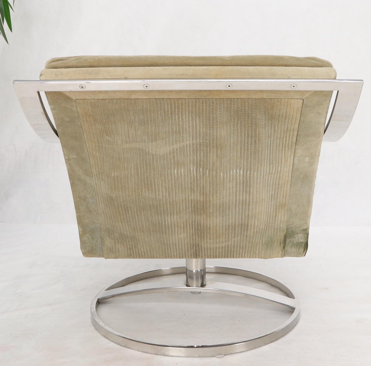 EstablishedLines Heavy Gage Polished Stainless Steel Swivel Base Suede Upholstery Lounge Chair