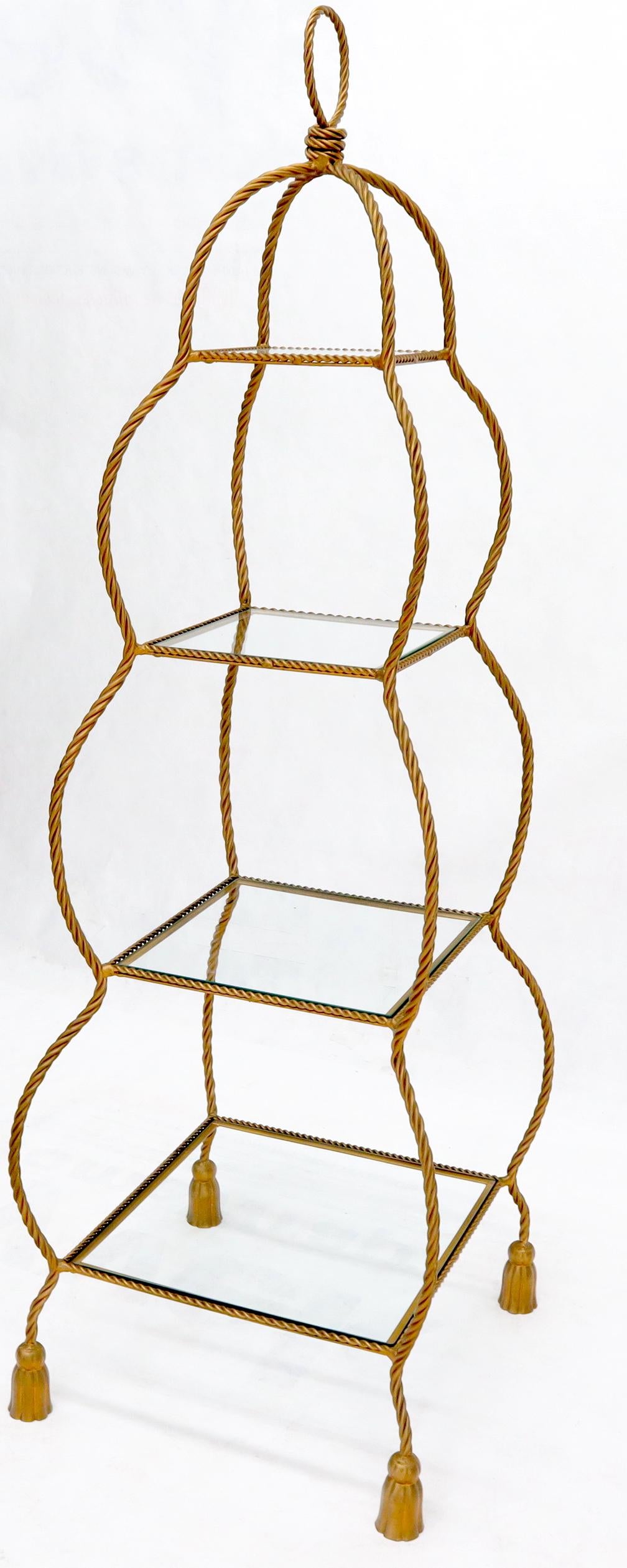 EstablishedLines Four Tier Glass Shelves Twisted Metal Rope Square Étagère Shelf Display Unit
