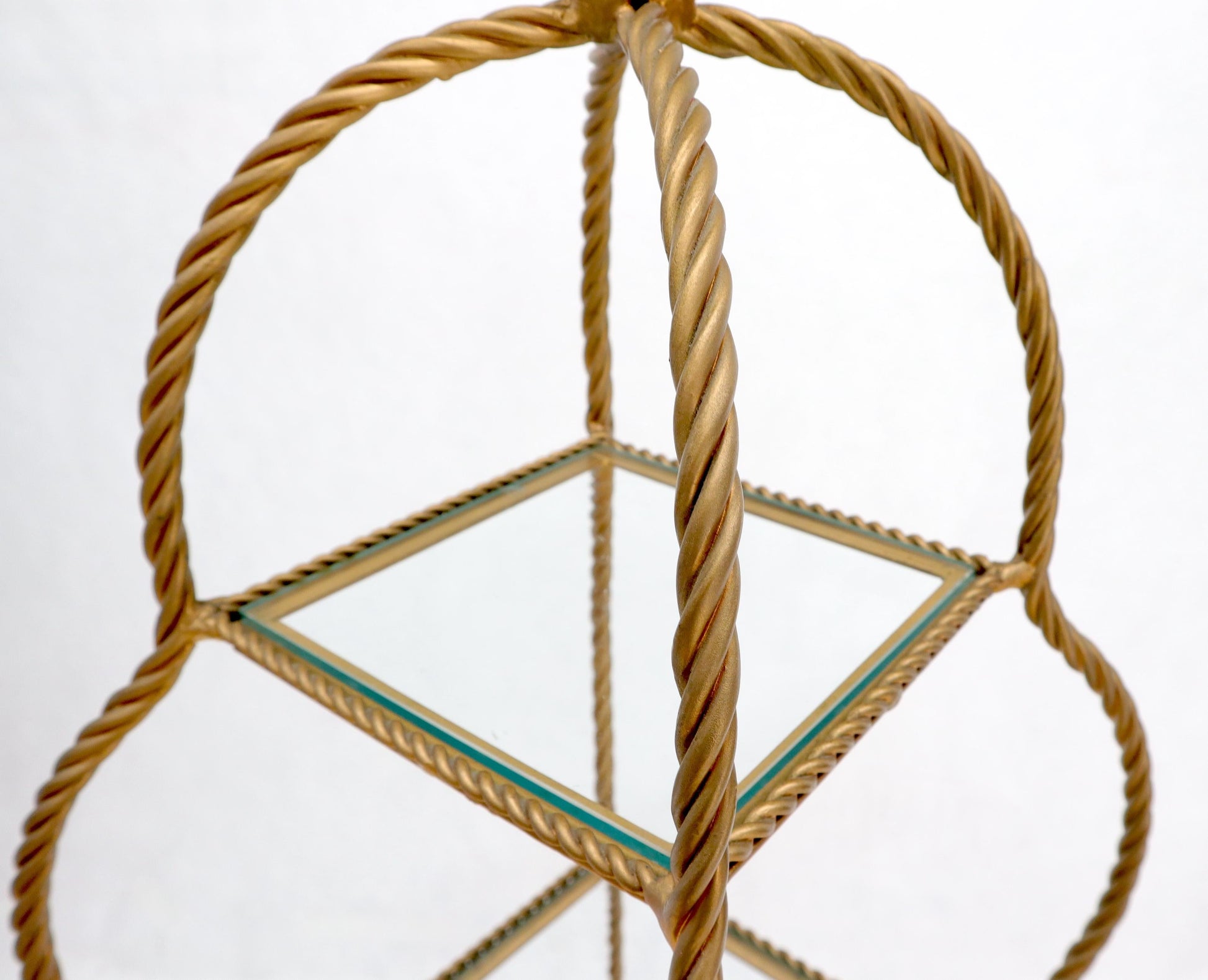 EstablishedLines Four Tier Glass Shelves Twisted Metal Rope Square Étagère Shelf Display Unit