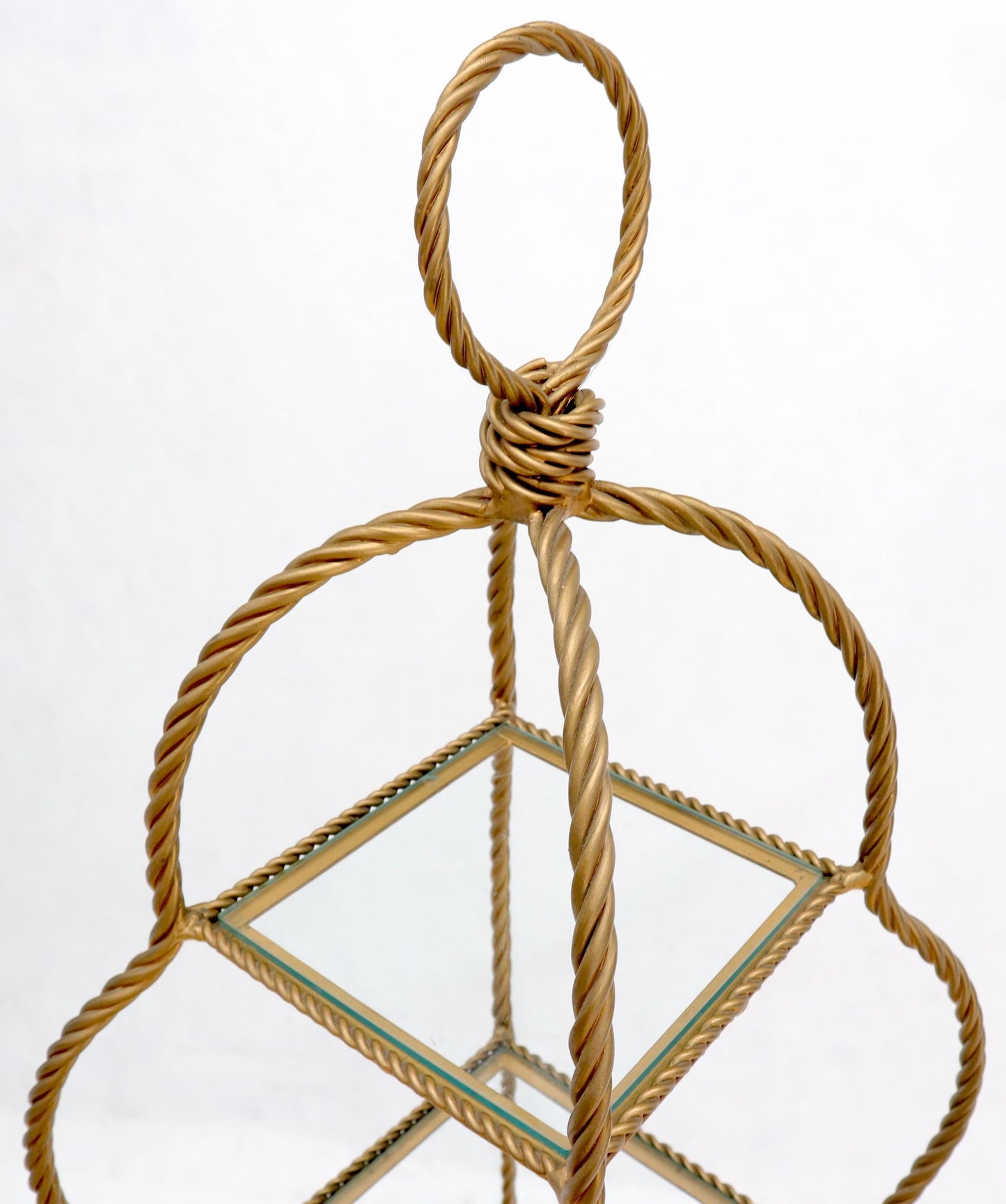 EstablishedLines Four Tier Glass Shelves Twisted Metal Rope Square Étagère Shelf Display Unit