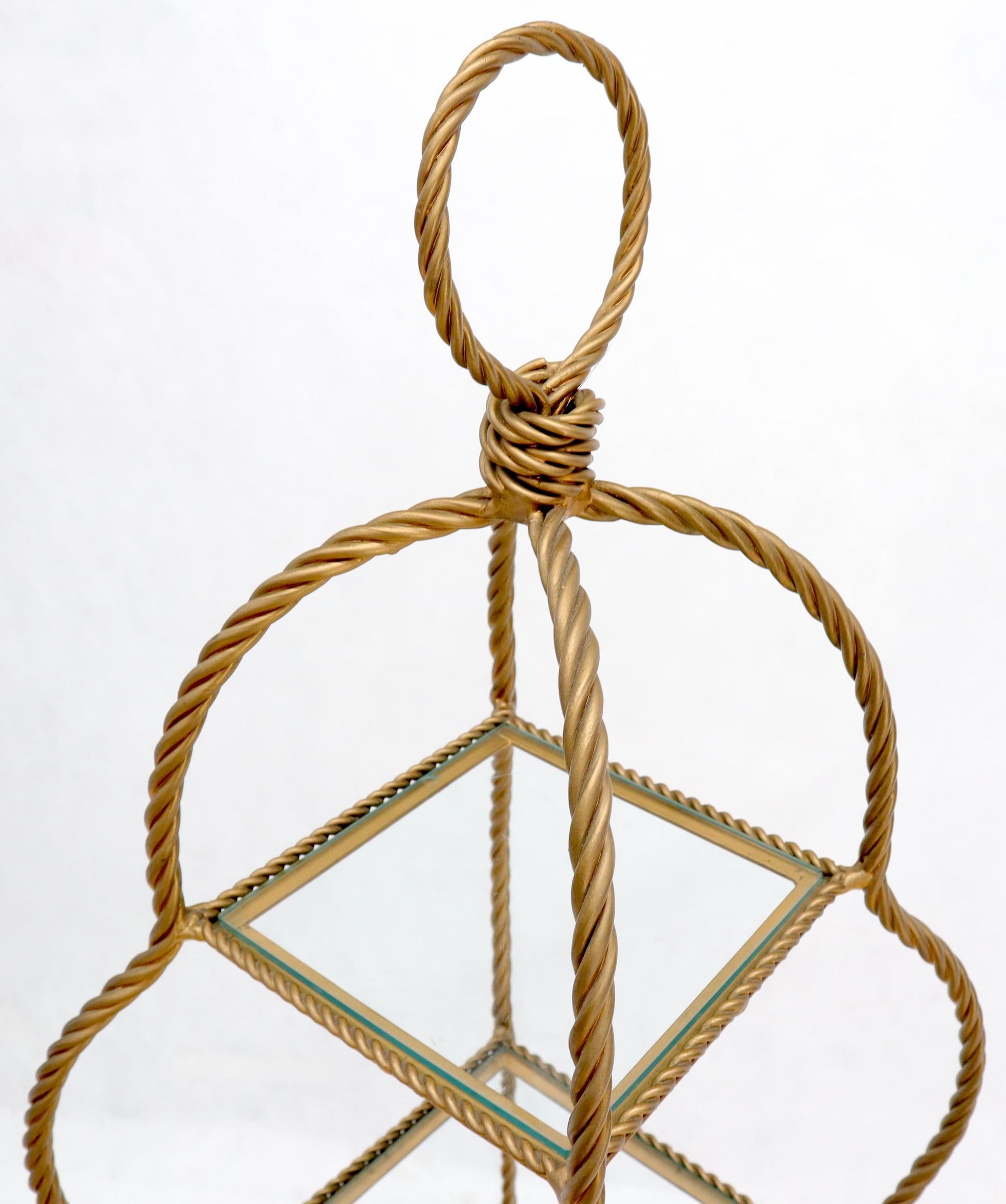 EstablishedLines Four Tier Glass Shelves Twisted Metal Rope Square Étagère Shelf Display Unit