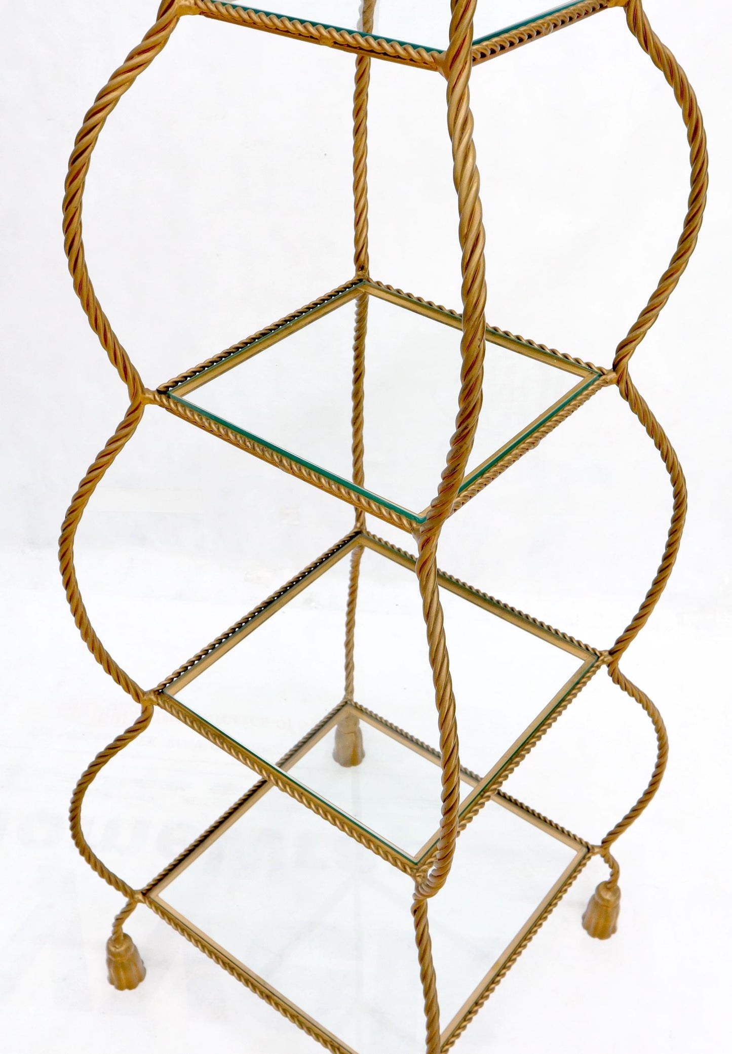 EstablishedLines Four Tier Glass Shelves Twisted Metal Rope Square Étagère Shelf Display Unit
