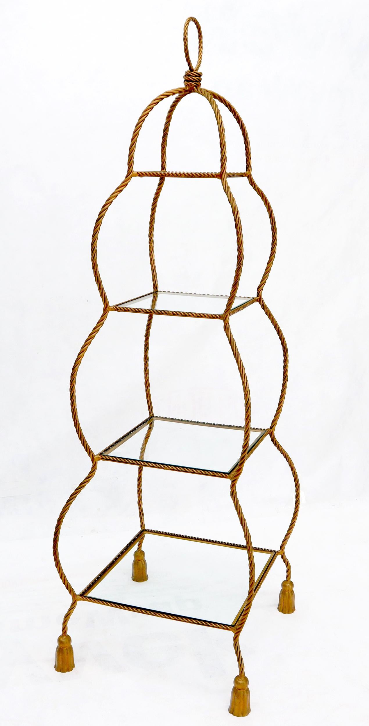 EstablishedLines Four Tier Glass Shelves Twisted Metal Rope Square Étagère Shelf Display Unit