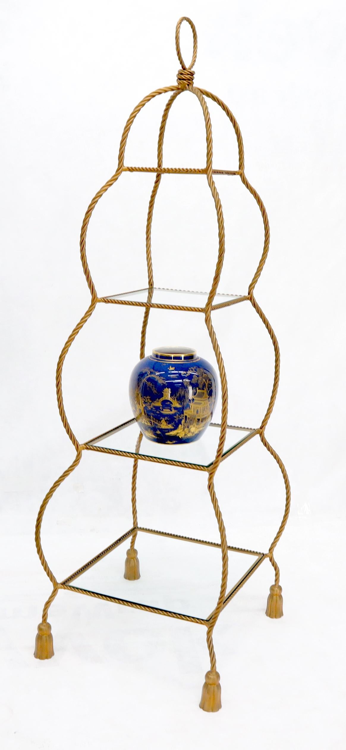 EstablishedLines Four Tier Glass Shelves Twisted Metal Rope Square Étagère Shelf Display Unit