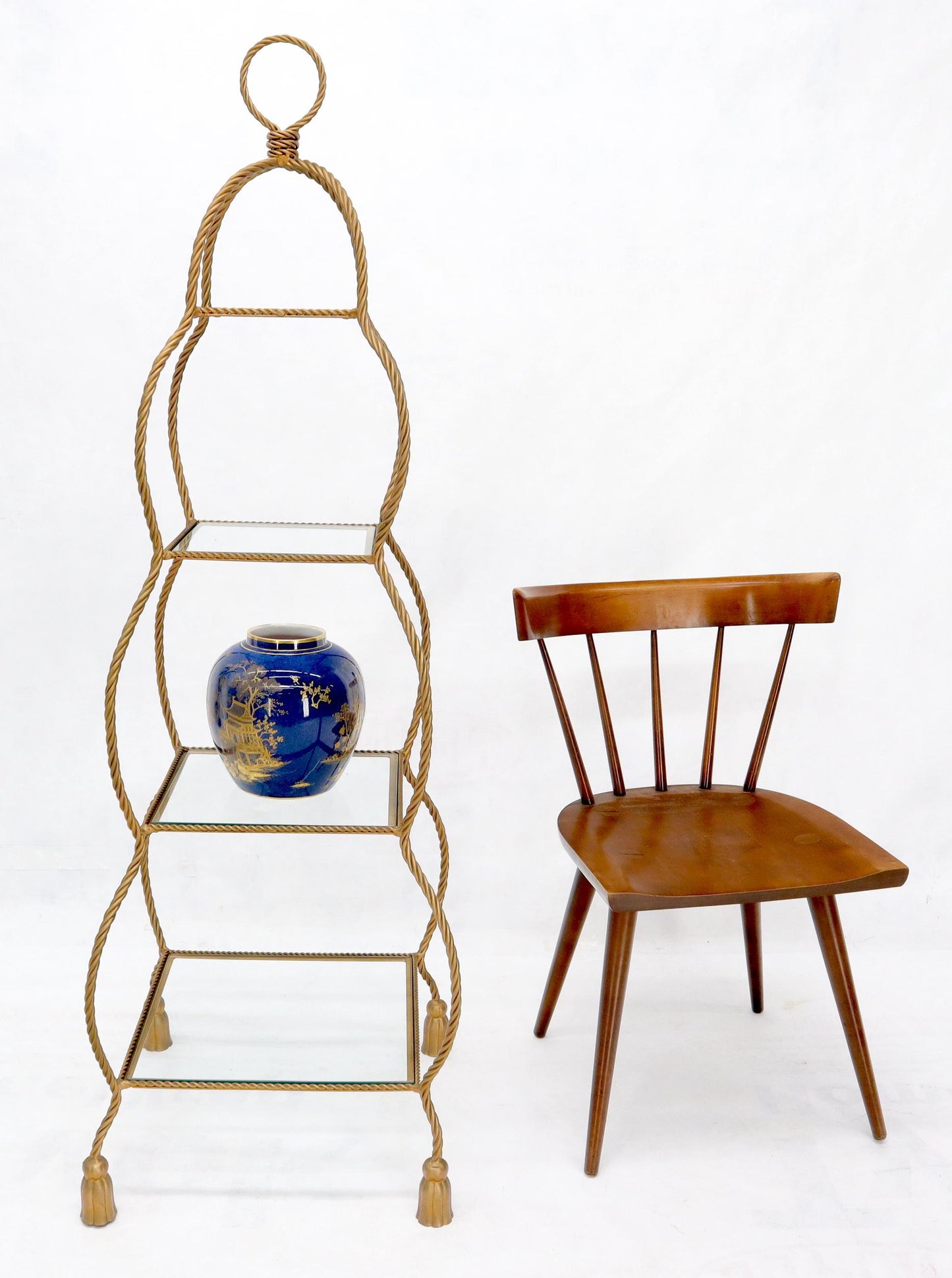 EstablishedLines Four Tier Glass Shelves Twisted Metal Rope Square Étagère Shelf Display Unit