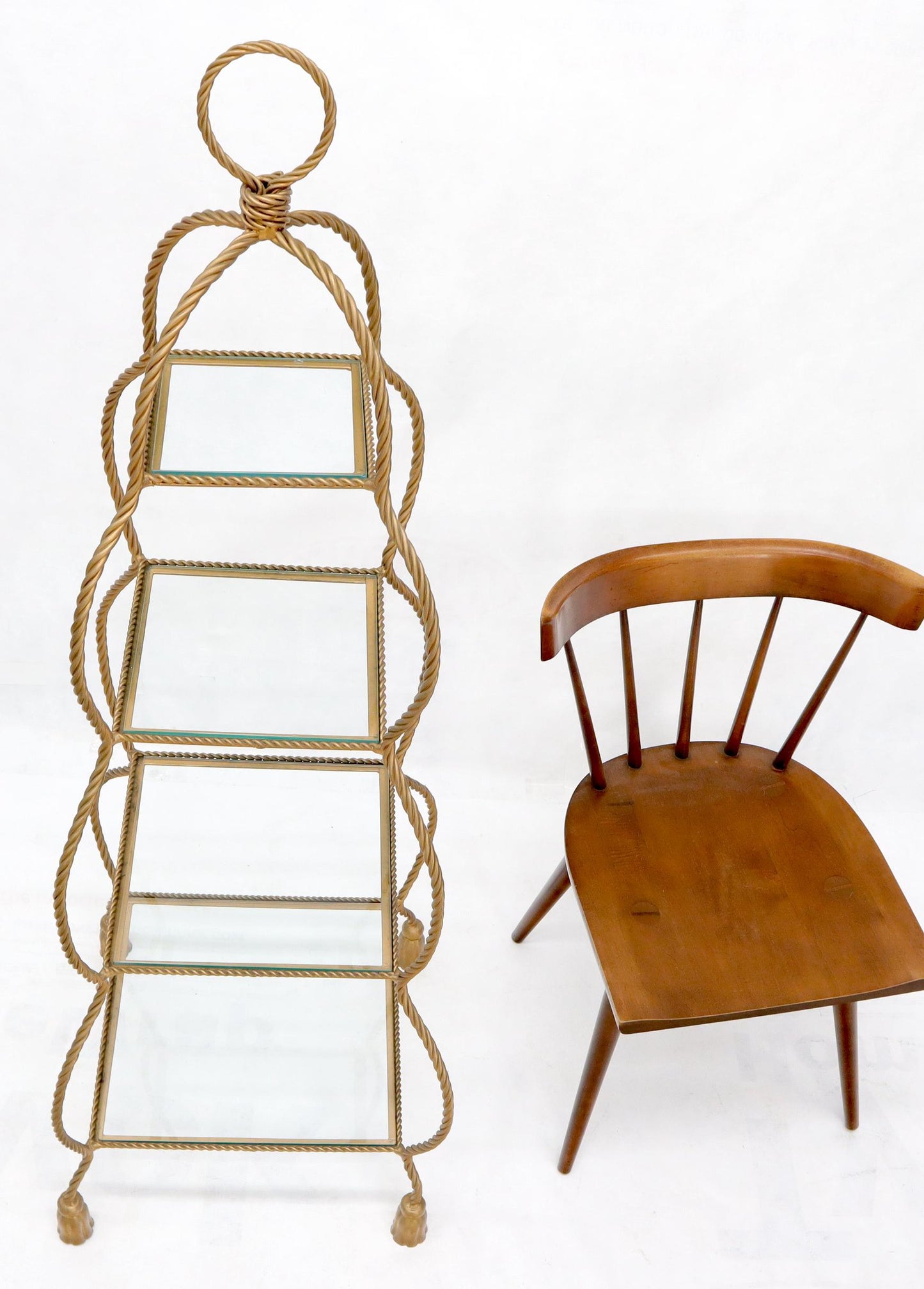 EstablishedLines Four Tier Glass Shelves Twisted Metal Rope Square Étagère Shelf Display Unit