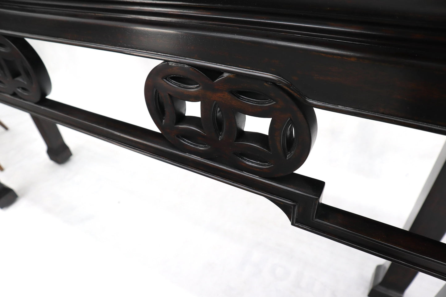 EstablishedLines Ebonized Mahogany Cane Top Asian Influence Console Table