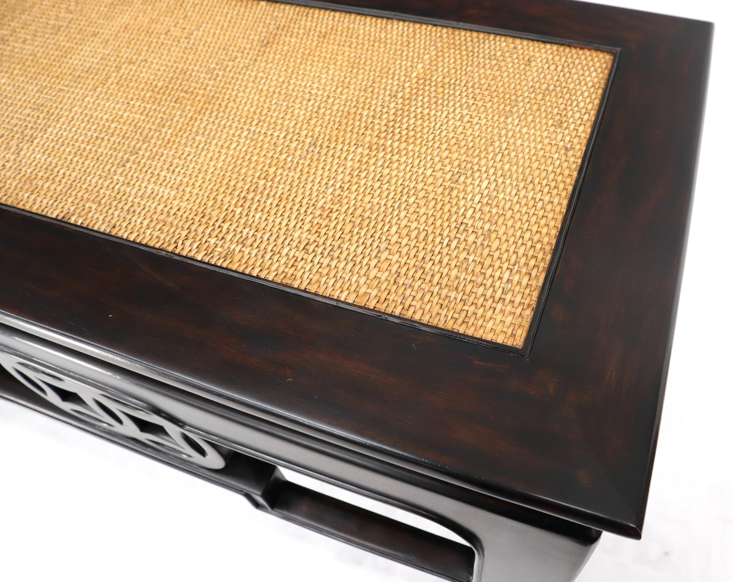 EstablishedLines Ebonized Mahogany Cane Top Asian Influence Console Table