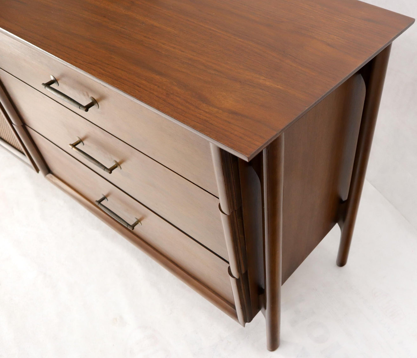 EstablishedLines Decorative Caned Door Front Exposed Legs Walnut Credenza Dreser