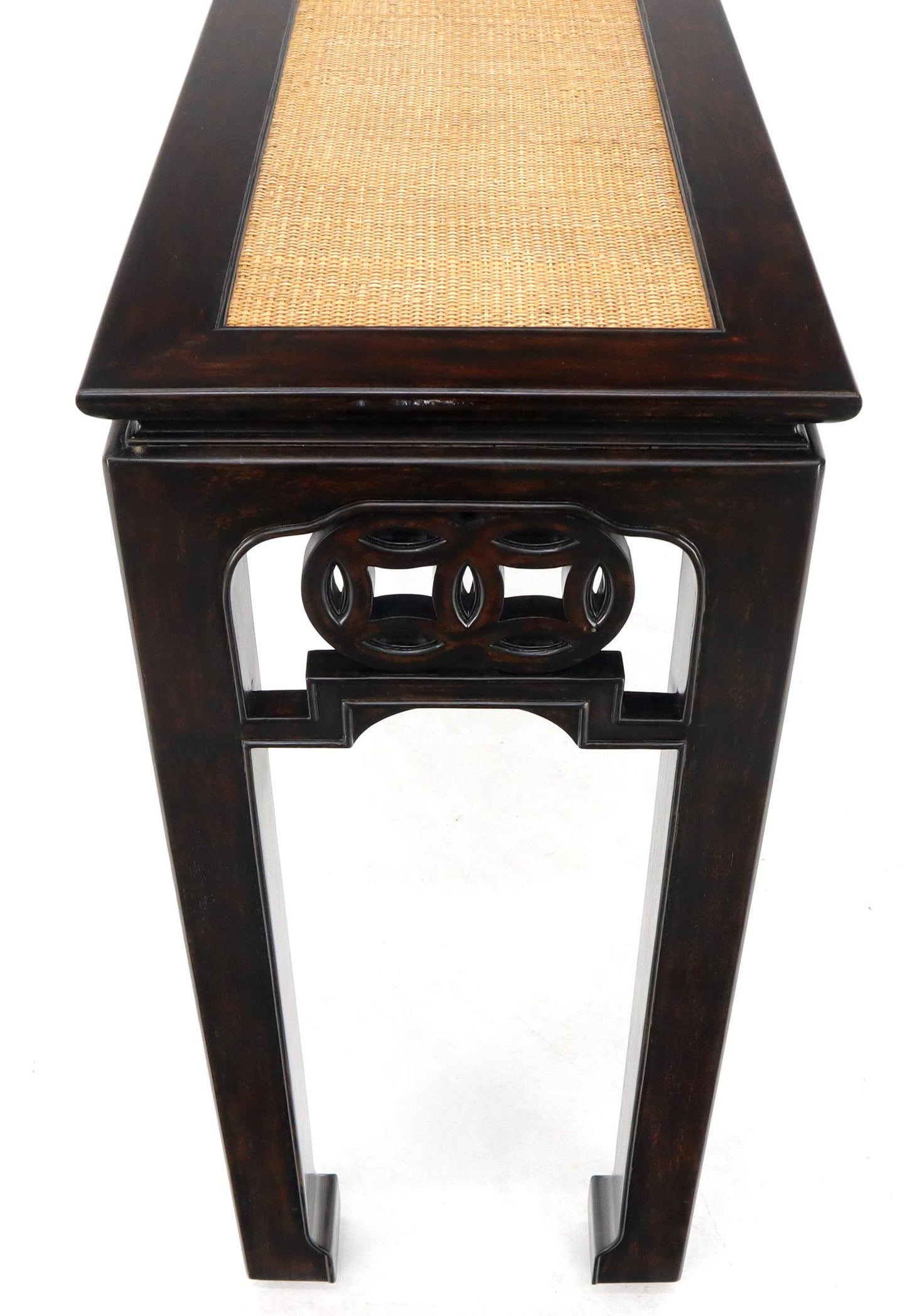 EstablishedLines Ebonized Mahogany Cane Top Asian Influence Console Table