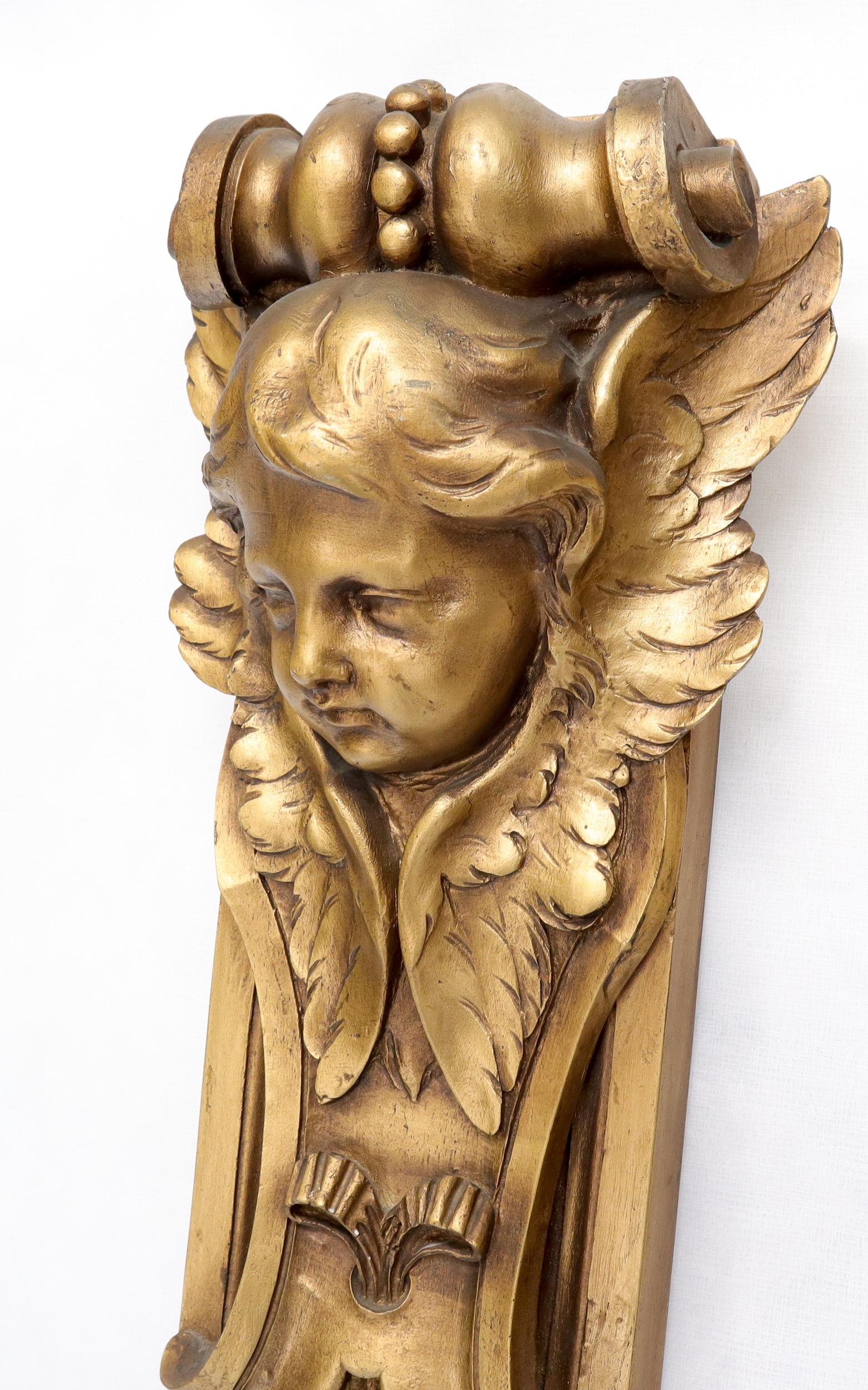 EstablishedLines Pair of Door Frame Decoration Mounts Columns Sculptures Gold Cherubs Motive