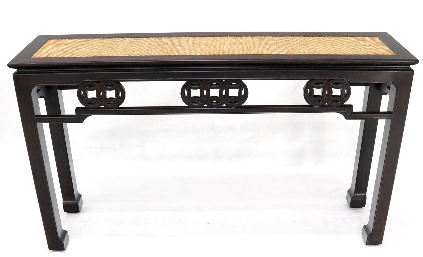 EstablishedLines Ebonized Mahogany Cane Top Asian Influence Console Table