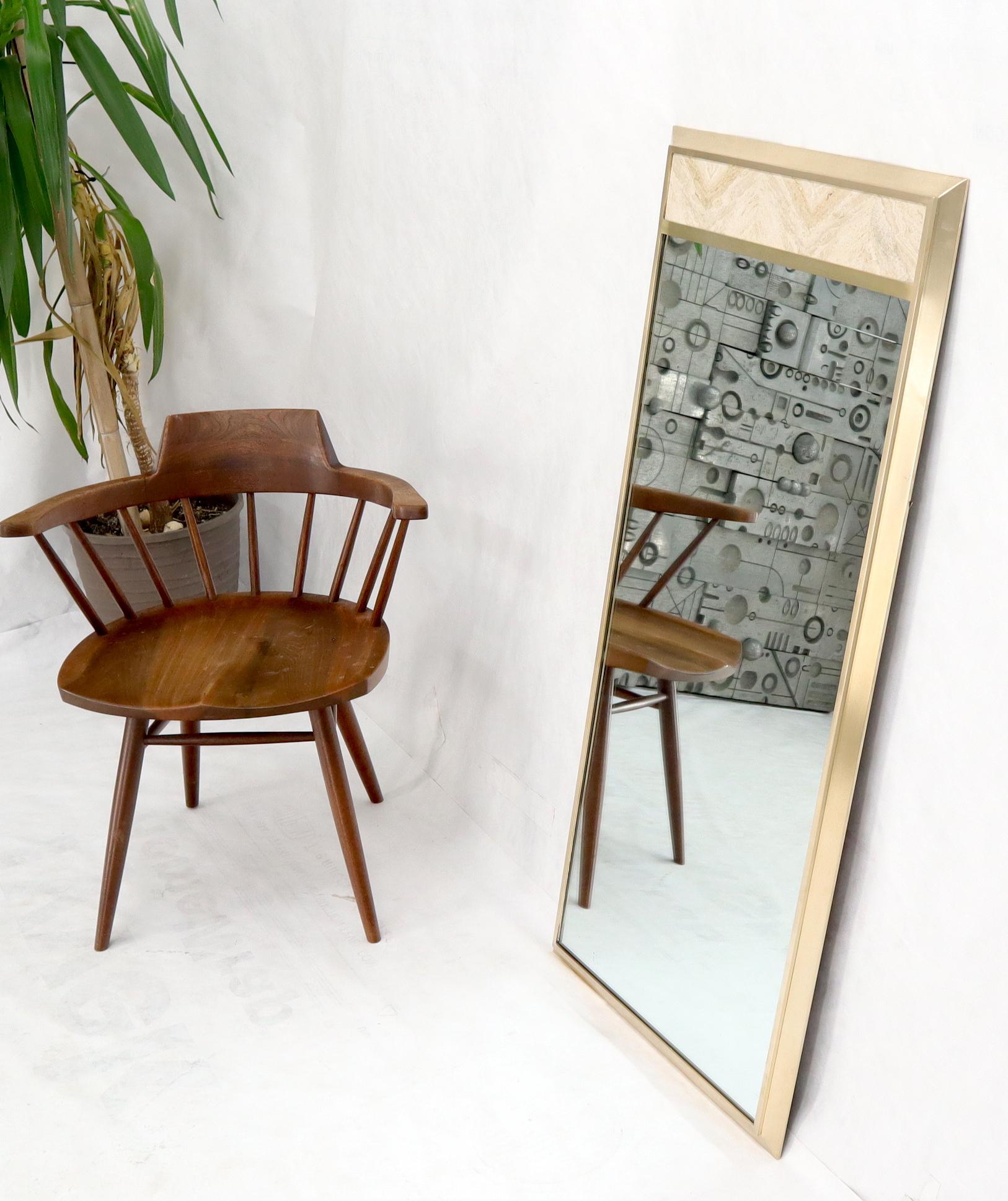 EstablishedLines Beveled Solid Brass Travertine Insert Frame Mid-Century Modern Wall Mirror