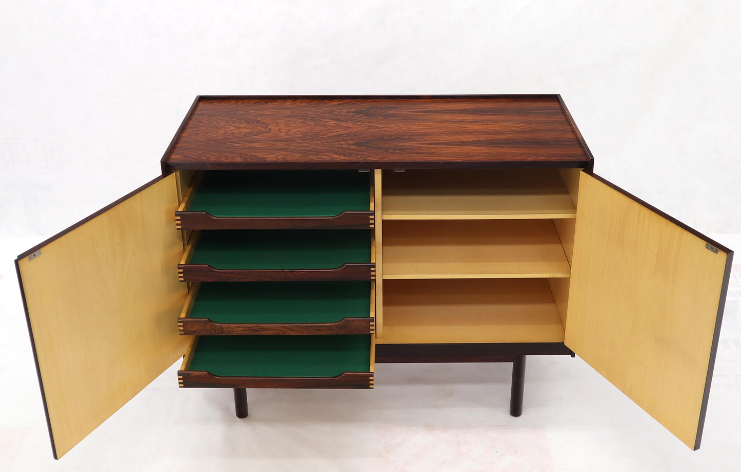 EstablishedLines Danish Mid-Century Modern Two Part Rosewood Storage Cabinet Credenza