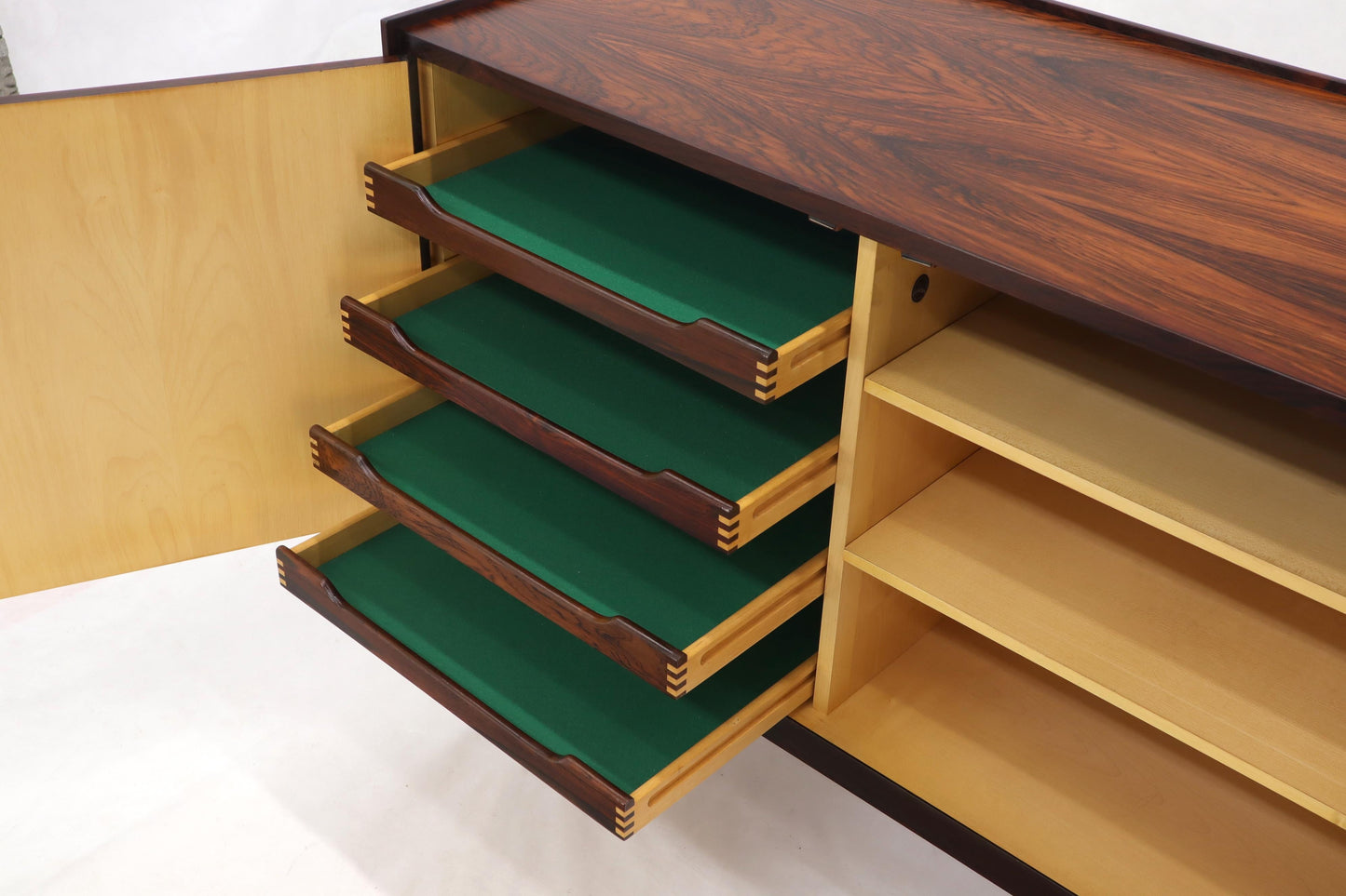 EstablishedLines Danish Mid-Century Modern Two Part Rosewood Storage Cabinet Credenza