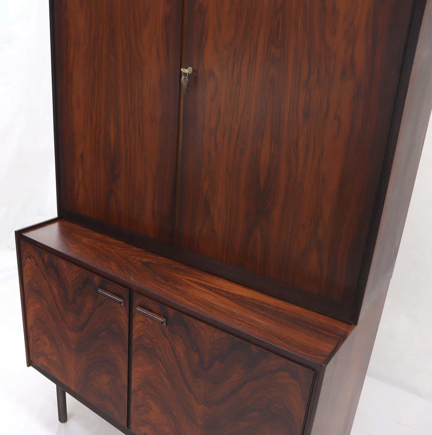 EstablishedLines Danish Mid-Century Modern Two Part Rosewood Storage Cabinet Credenza
