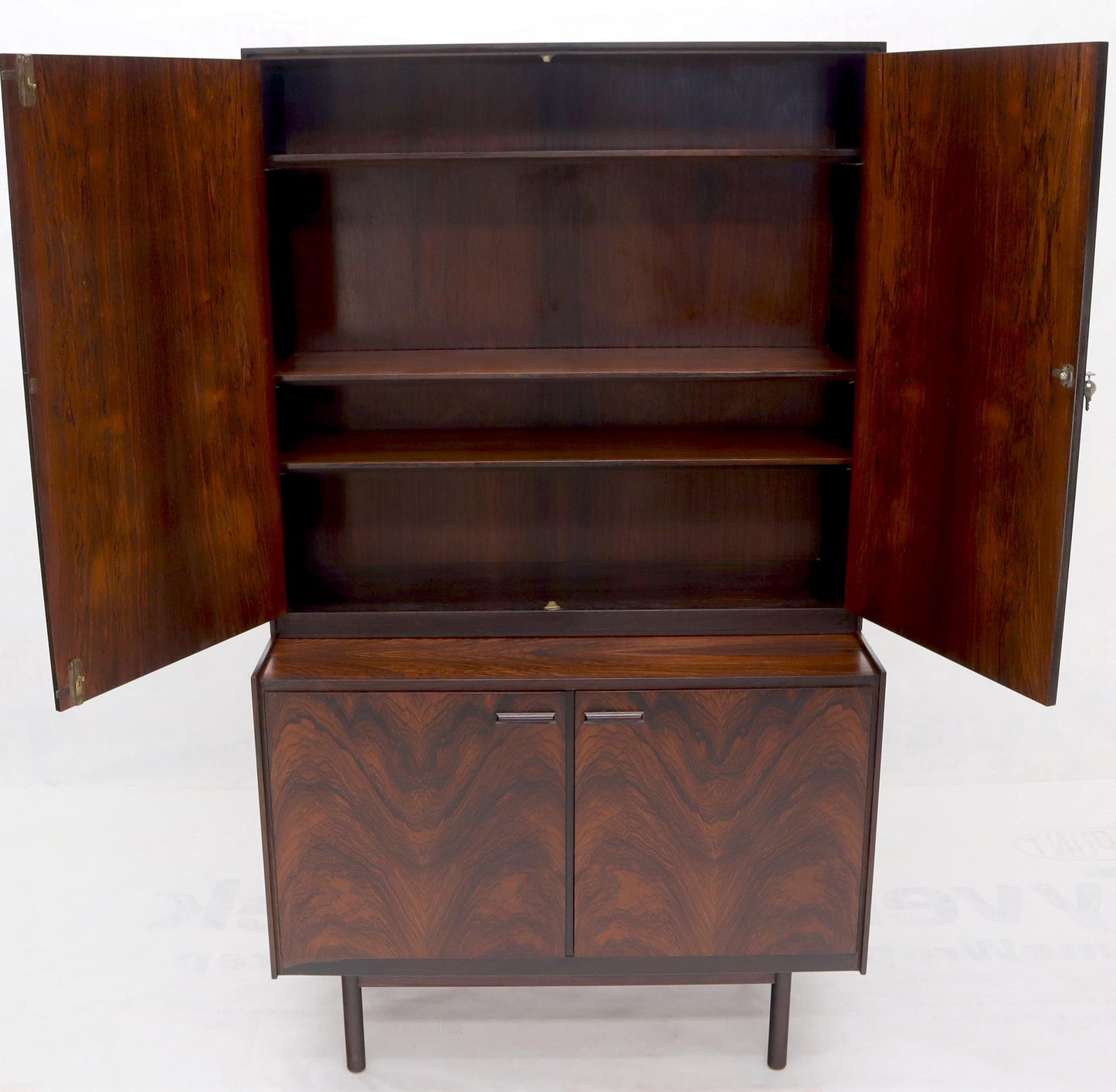 EstablishedLines Danish Mid-Century Modern Two Part Rosewood Storage Cabinet Credenza