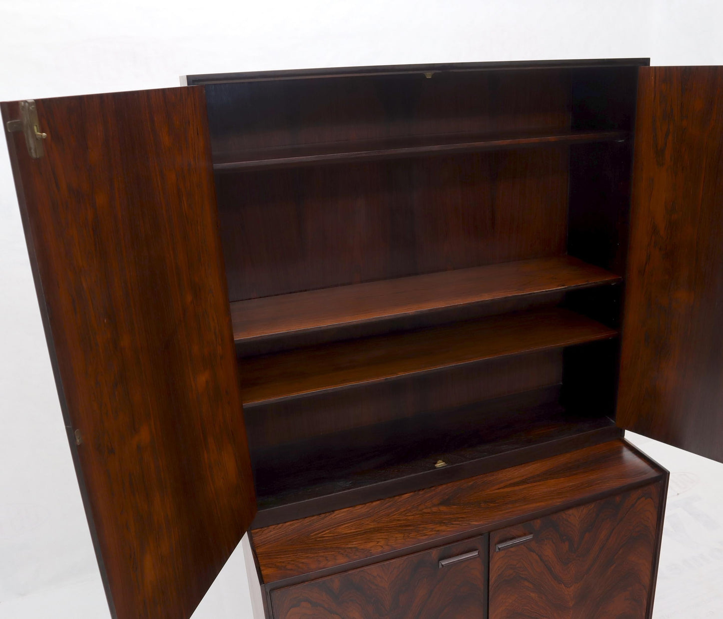 EstablishedLines Danish Mid-Century Modern Two Part Rosewood Storage Cabinet Credenza