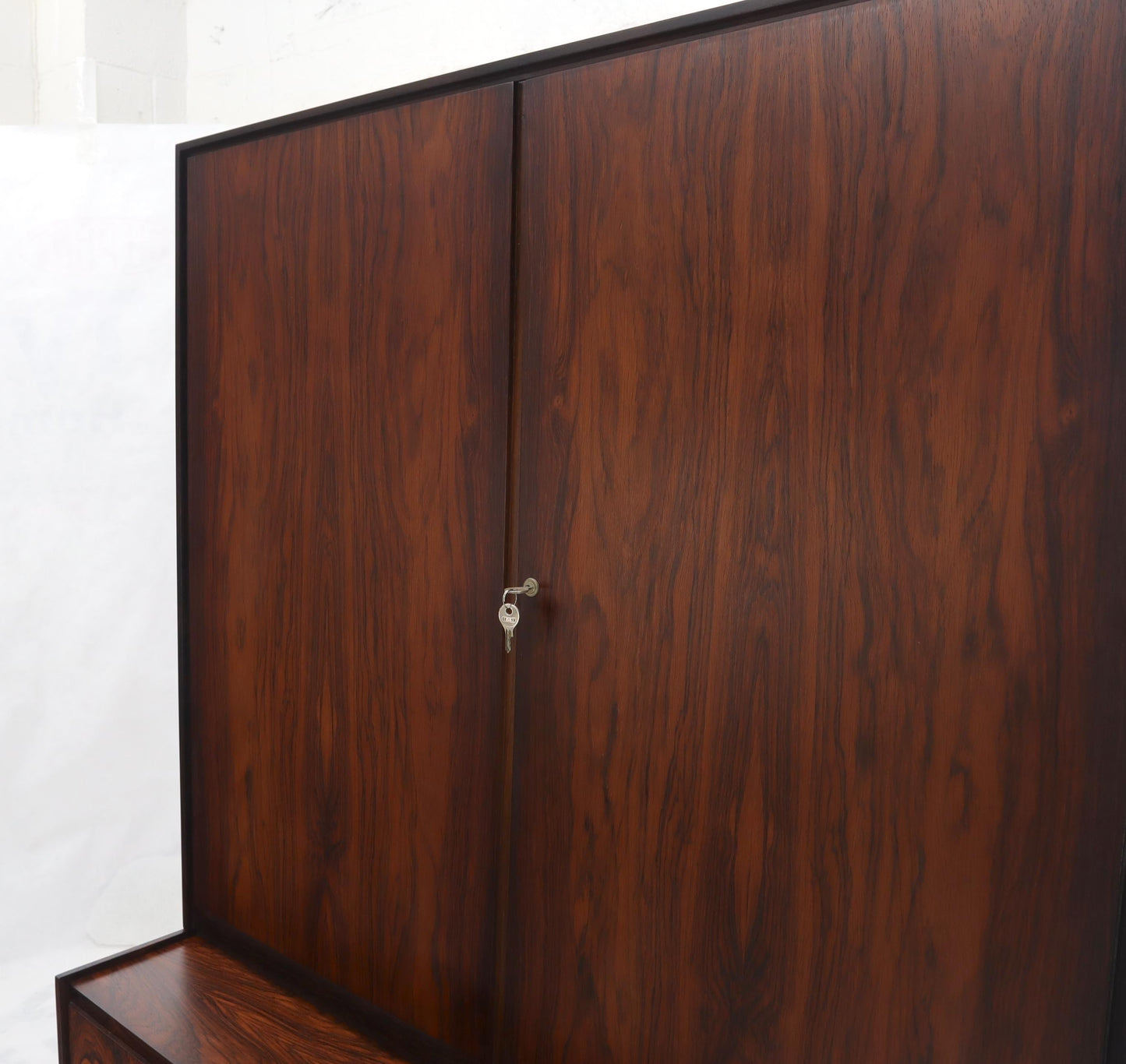 EstablishedLines Danish Mid-Century Modern Two Part Rosewood Storage Cabinet Credenza