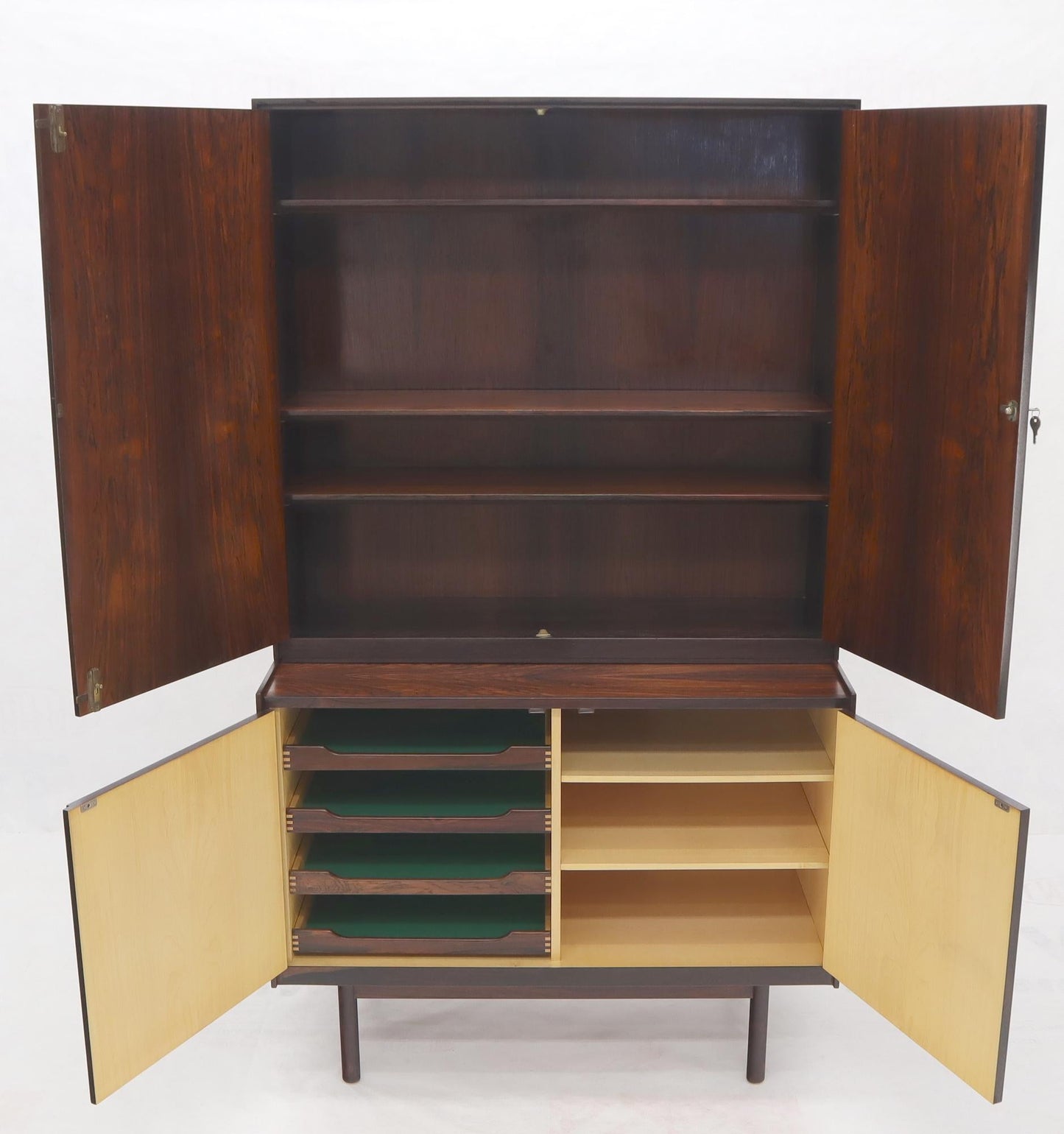 EstablishedLines Danish Mid-Century Modern Two Part Rosewood Storage Cabinet Credenza