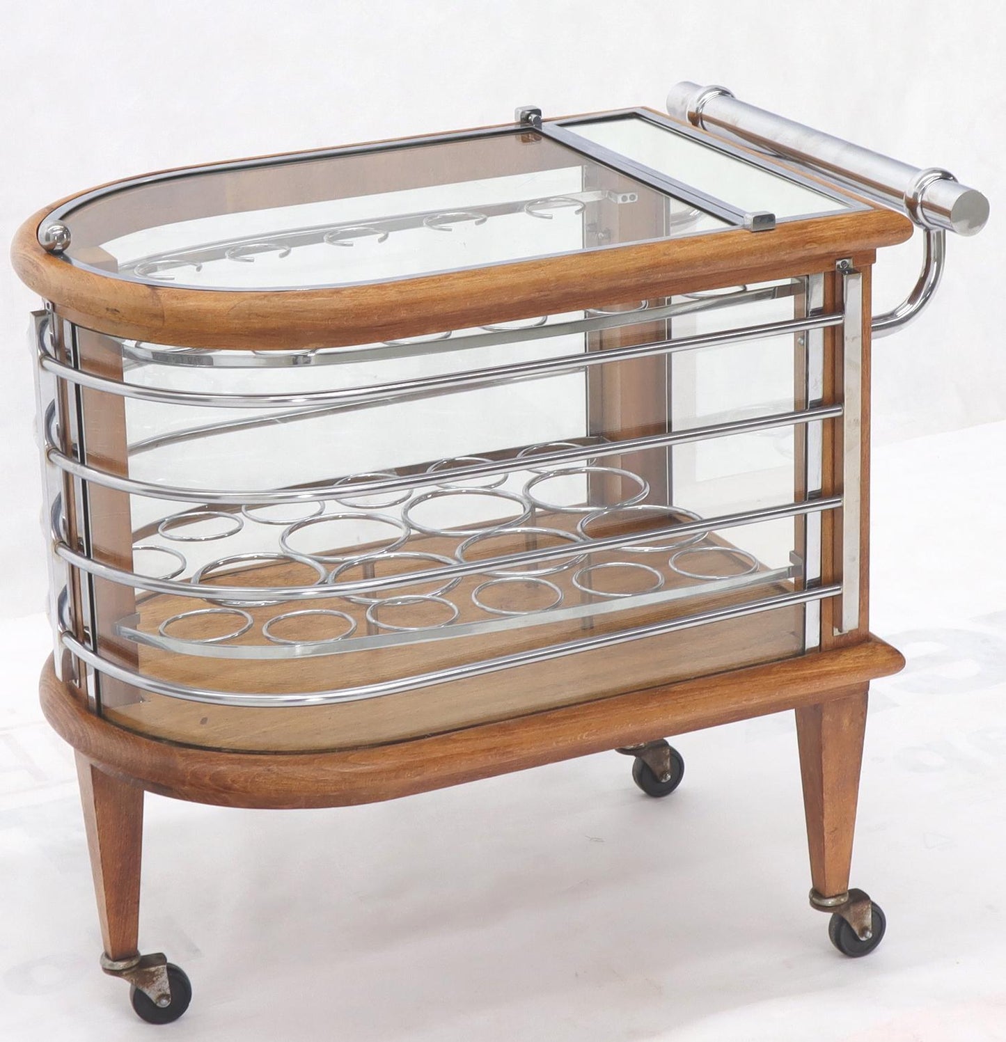 EstablishedLines Art Deco Wood Chrome and Glass Serving Cart Bar on Wheels