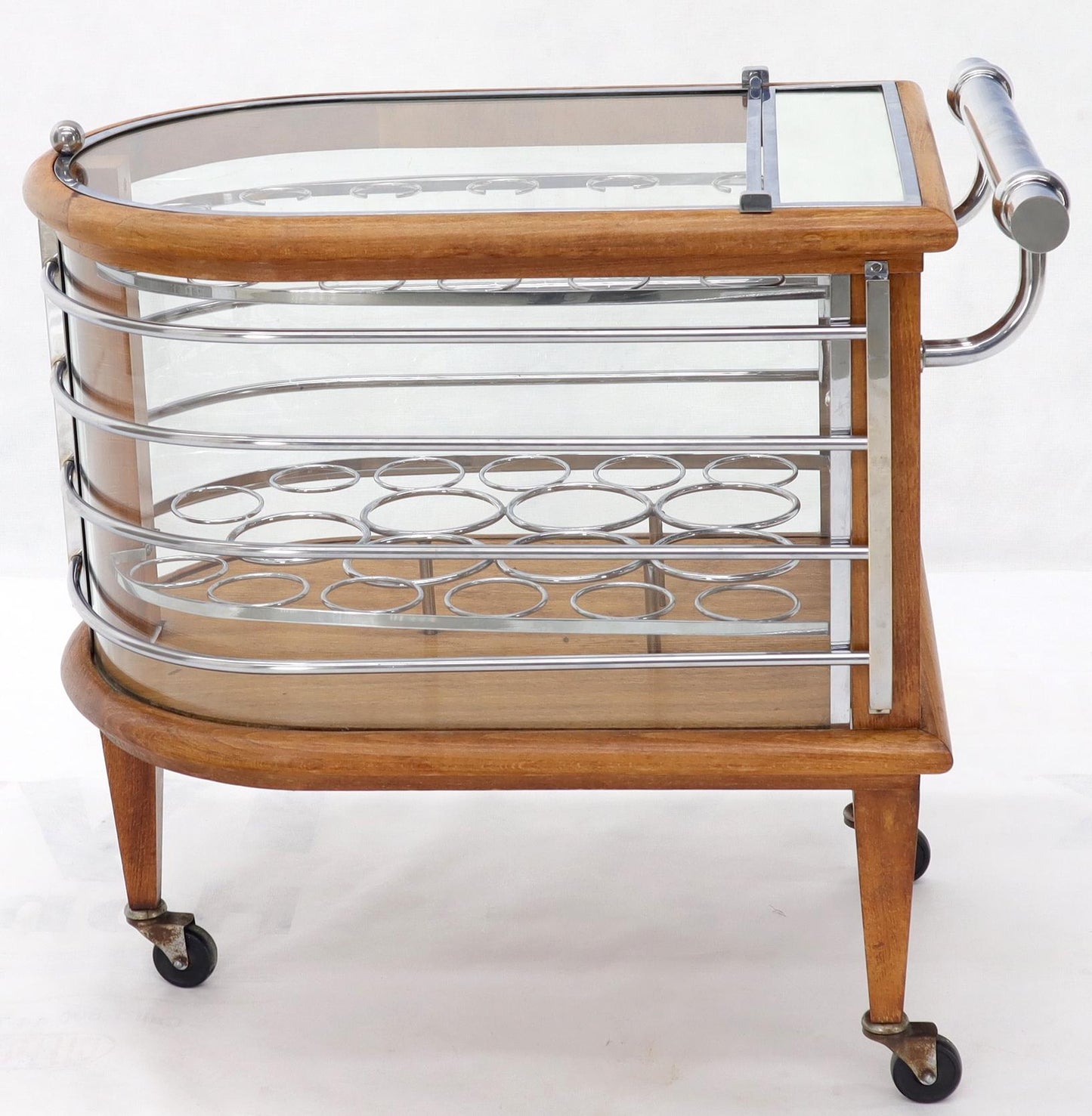 EstablishedLines Art Deco Wood Chrome and Glass Serving Cart Bar on Wheels