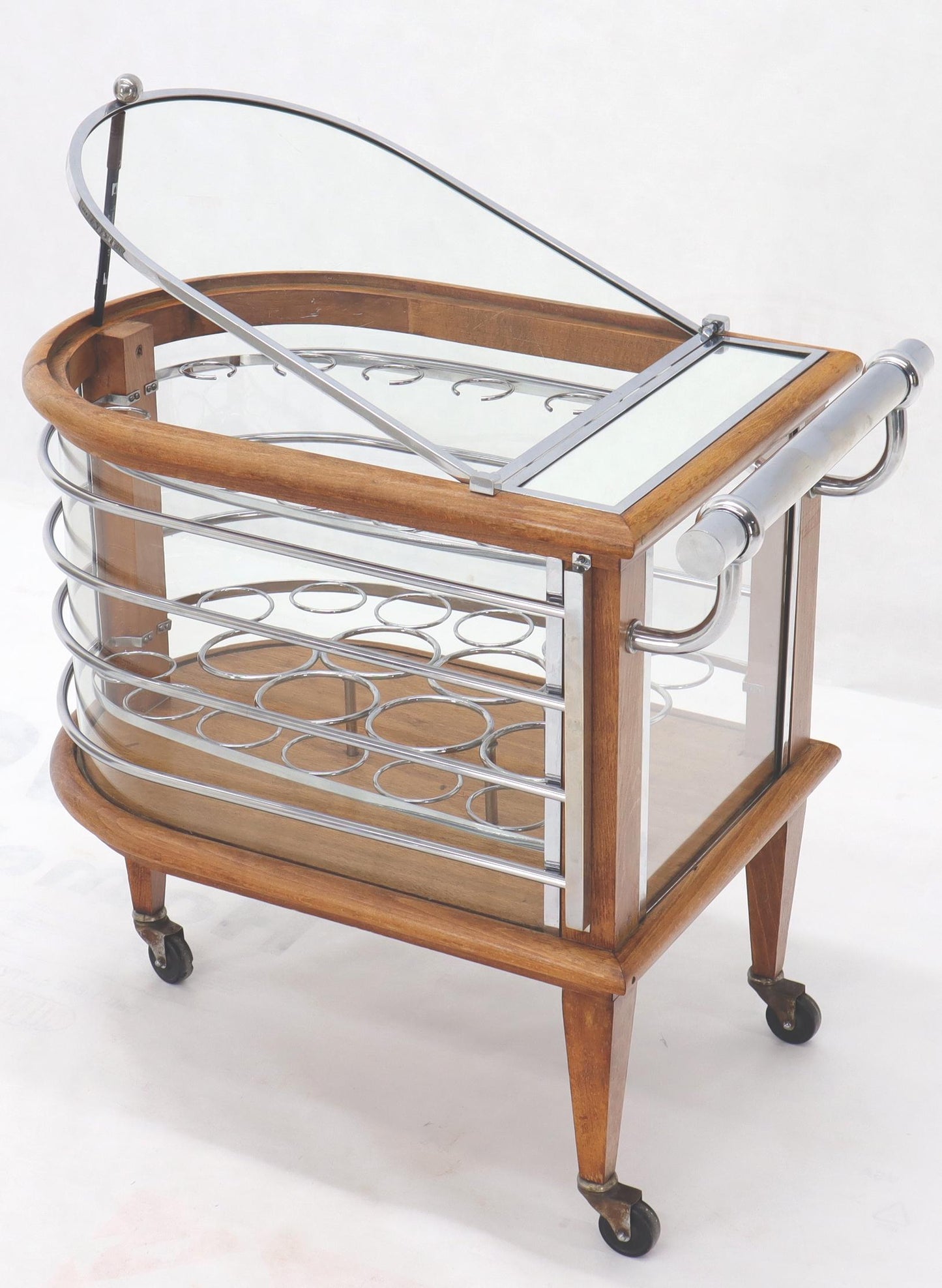 EstablishedLines Art Deco Wood Chrome and Glass Serving Cart Bar on Wheels