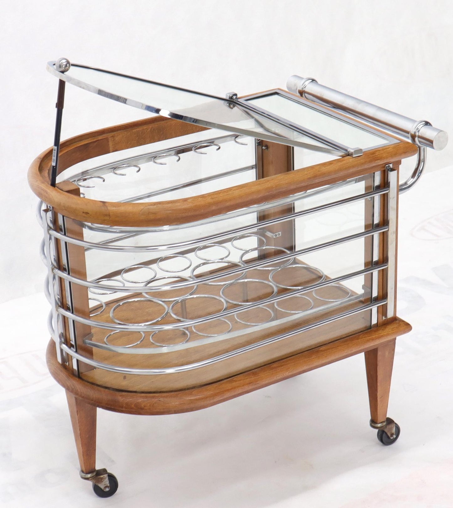 EstablishedLines Art Deco Wood Chrome and Glass Serving Cart Bar on Wheels