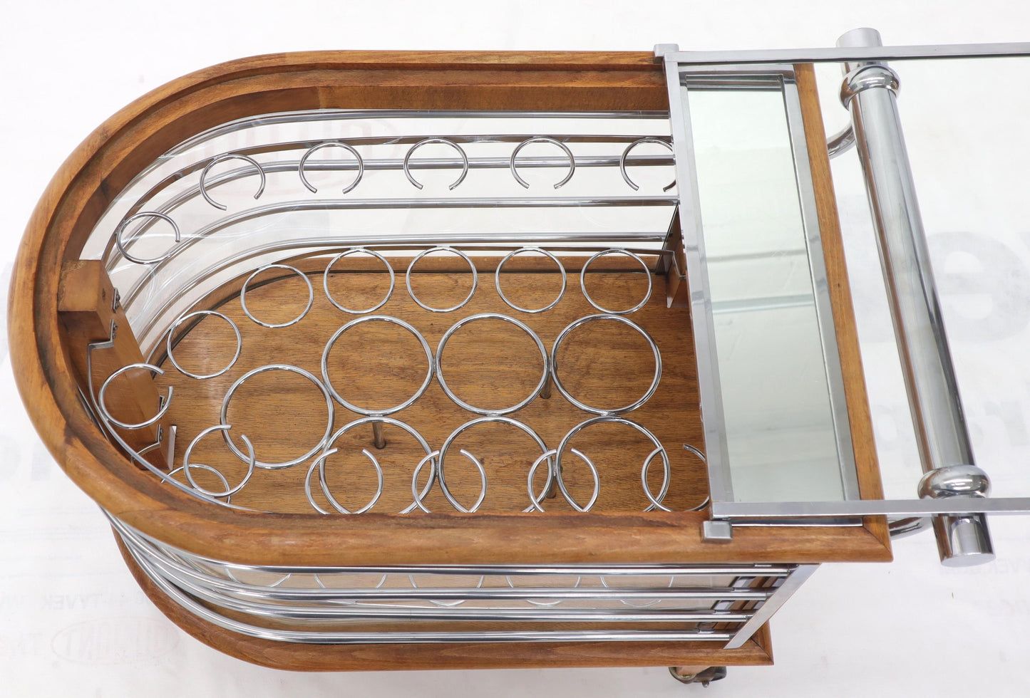 EstablishedLines Art Deco Wood Chrome and Glass Serving Cart Bar on Wheels